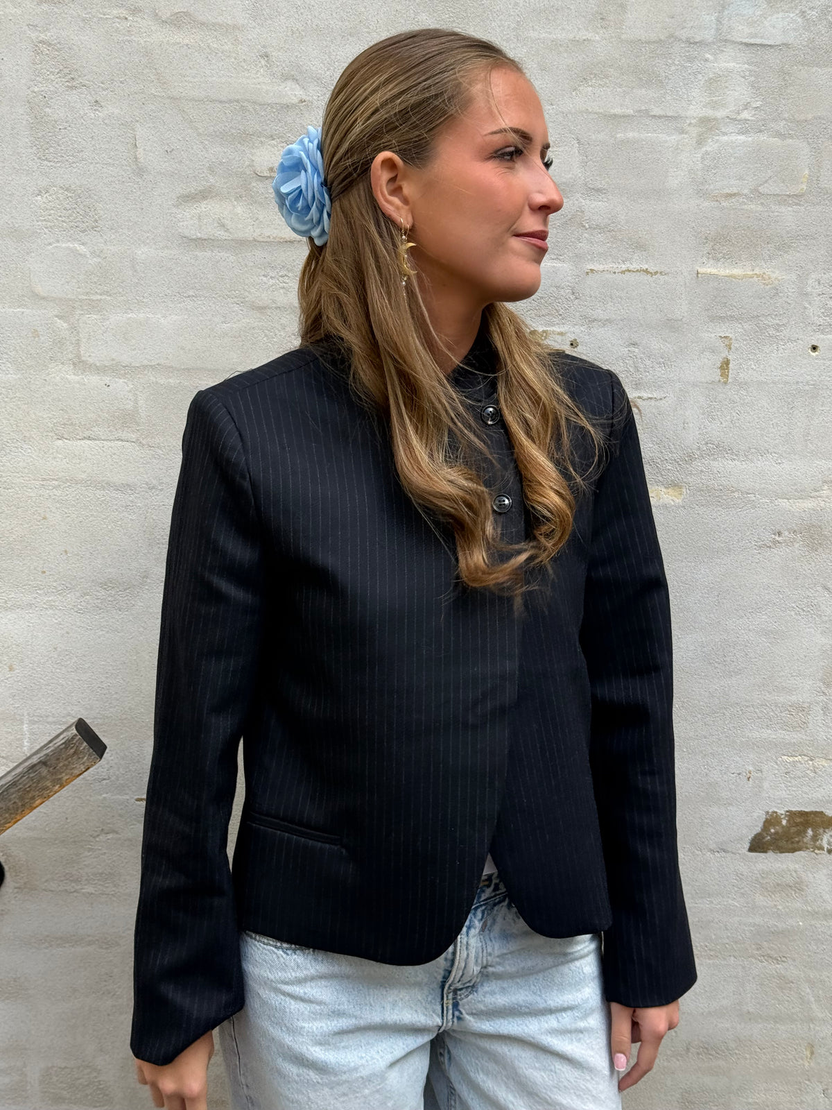 Tiria Slim Pinstripe Blazer - Mörkblå