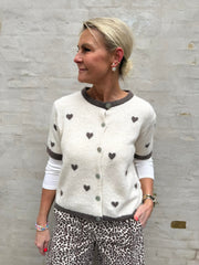 T-shirt Cardigan med hjärtan - Off White/Mud