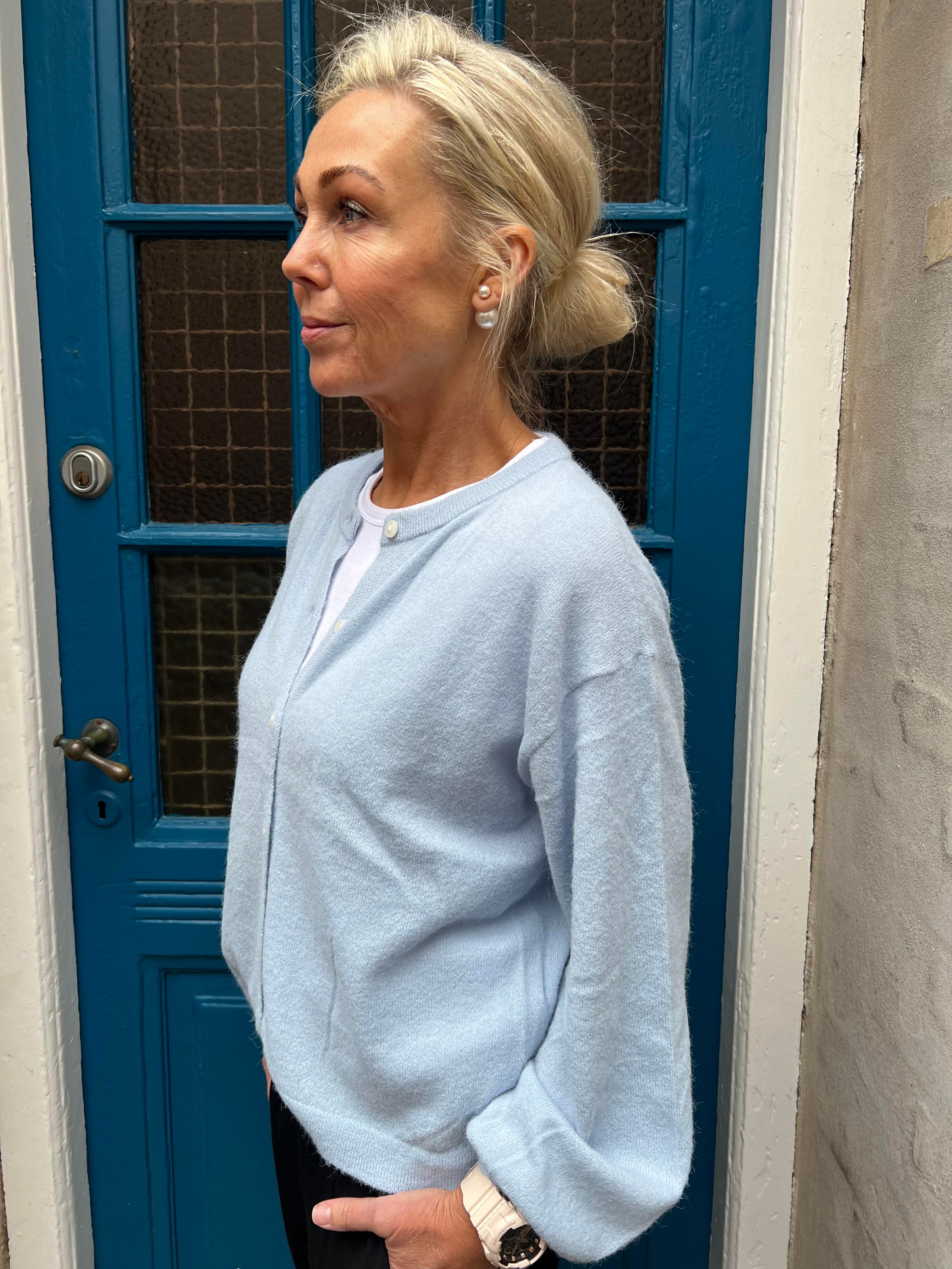 NAOMI LS O-HALS KNIT CARDIGAN - Cashmere Blue MELANGE