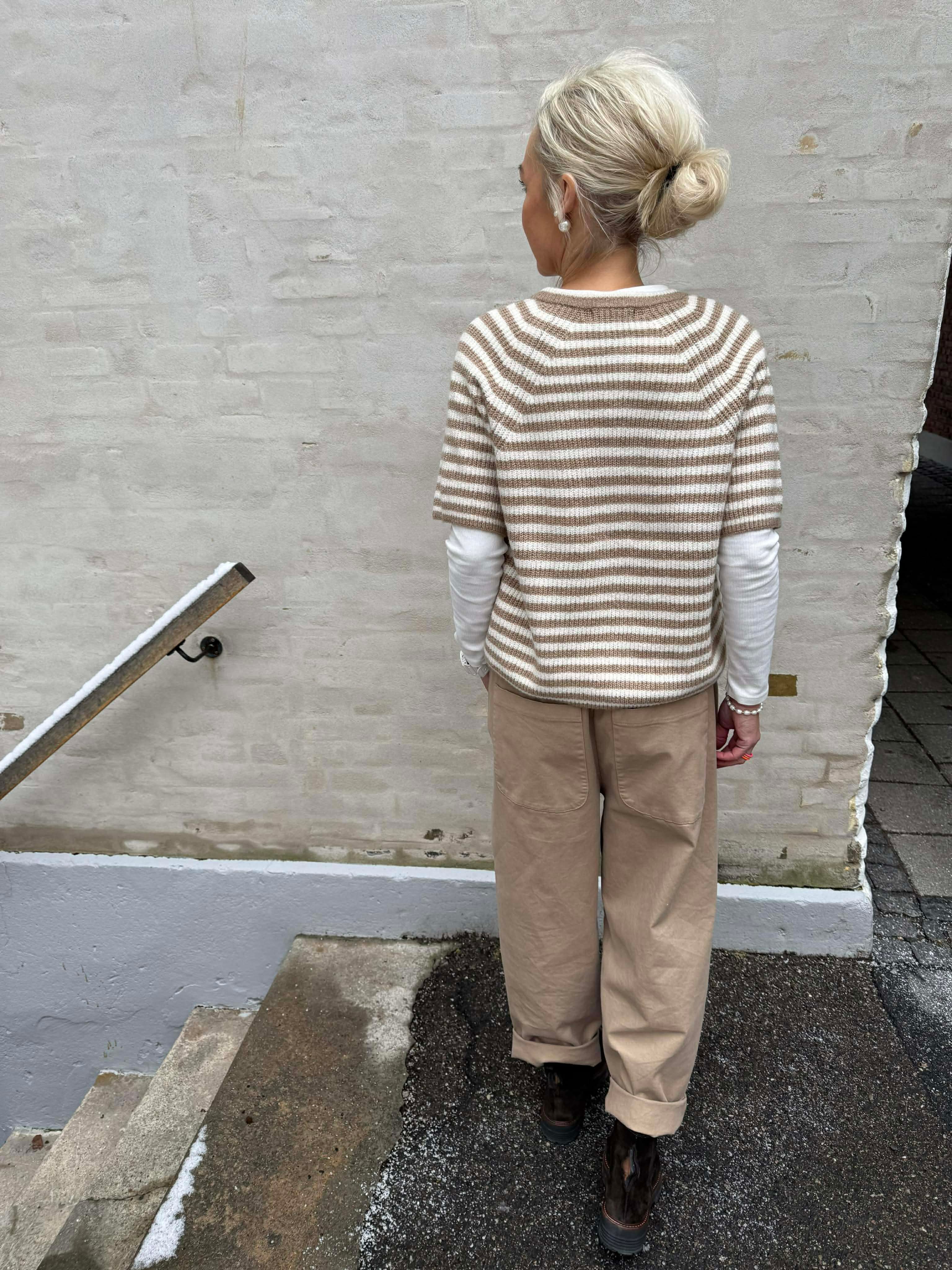Malou SS O-Neck Stripe Cardigan - Greige Björk