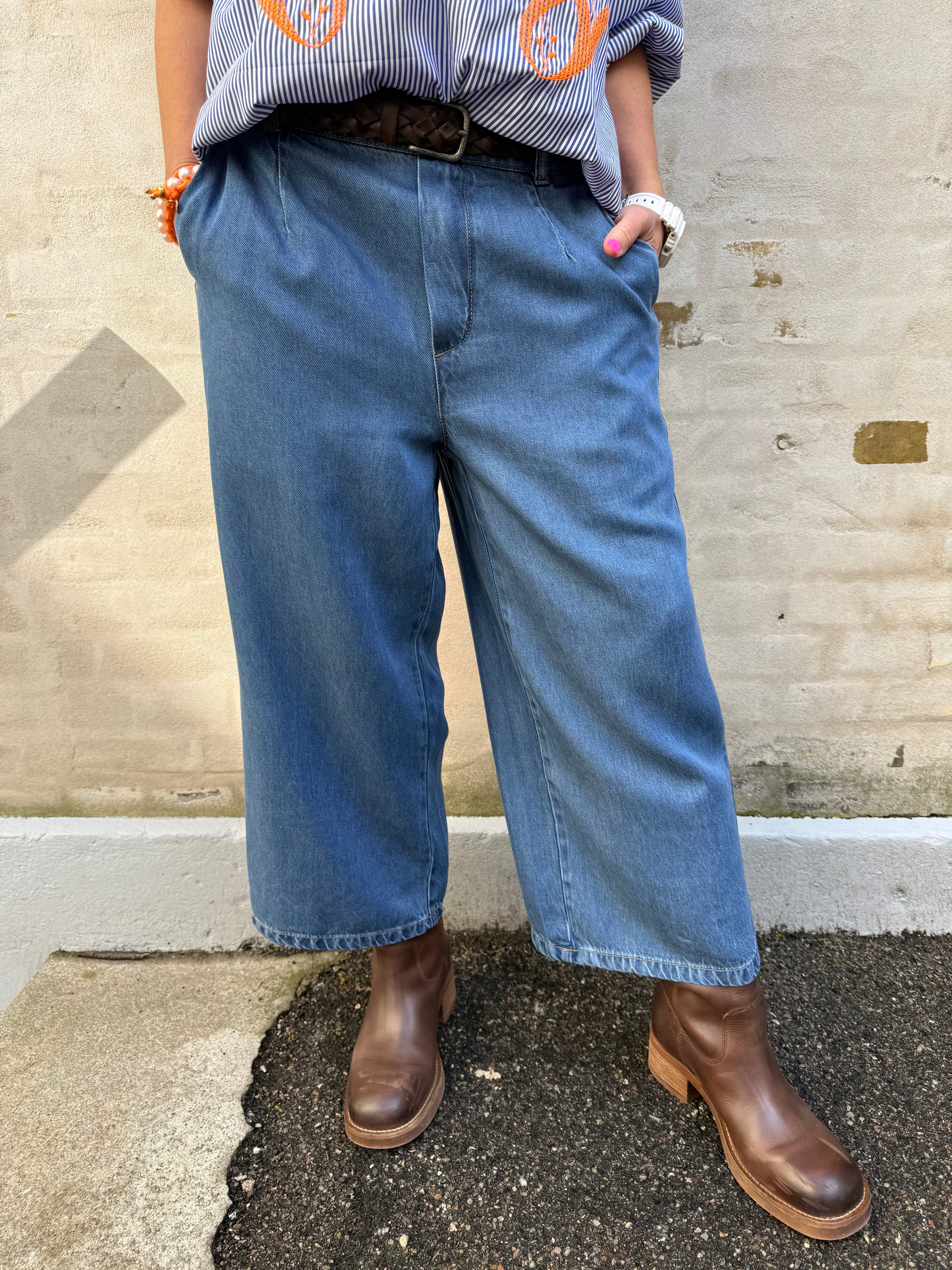 FRAME CULOTTE PANT - Medium Blue Denim