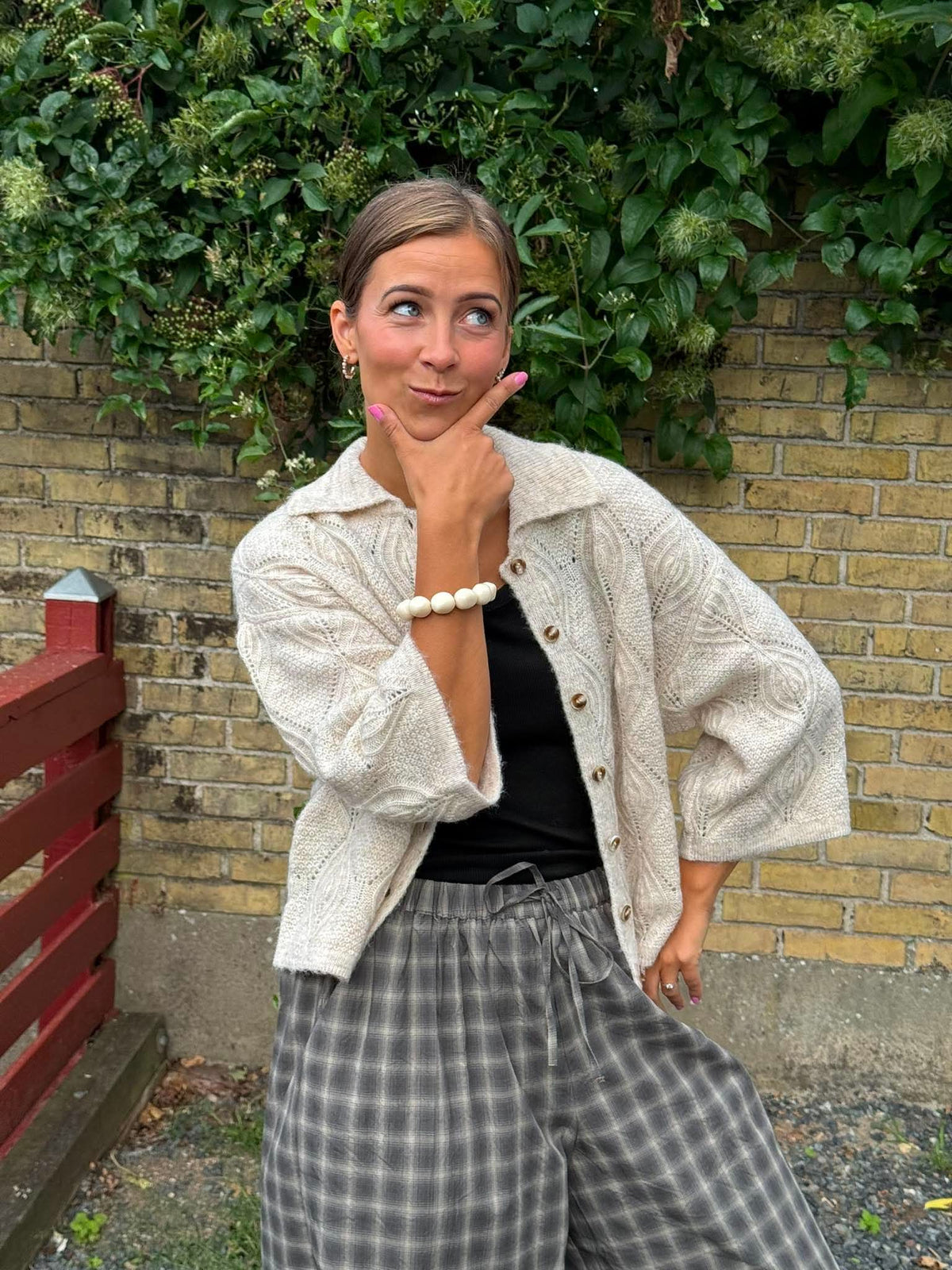 KAISA FLORA 3/4 LO KNIT CARDIGAN - Birch Melange
