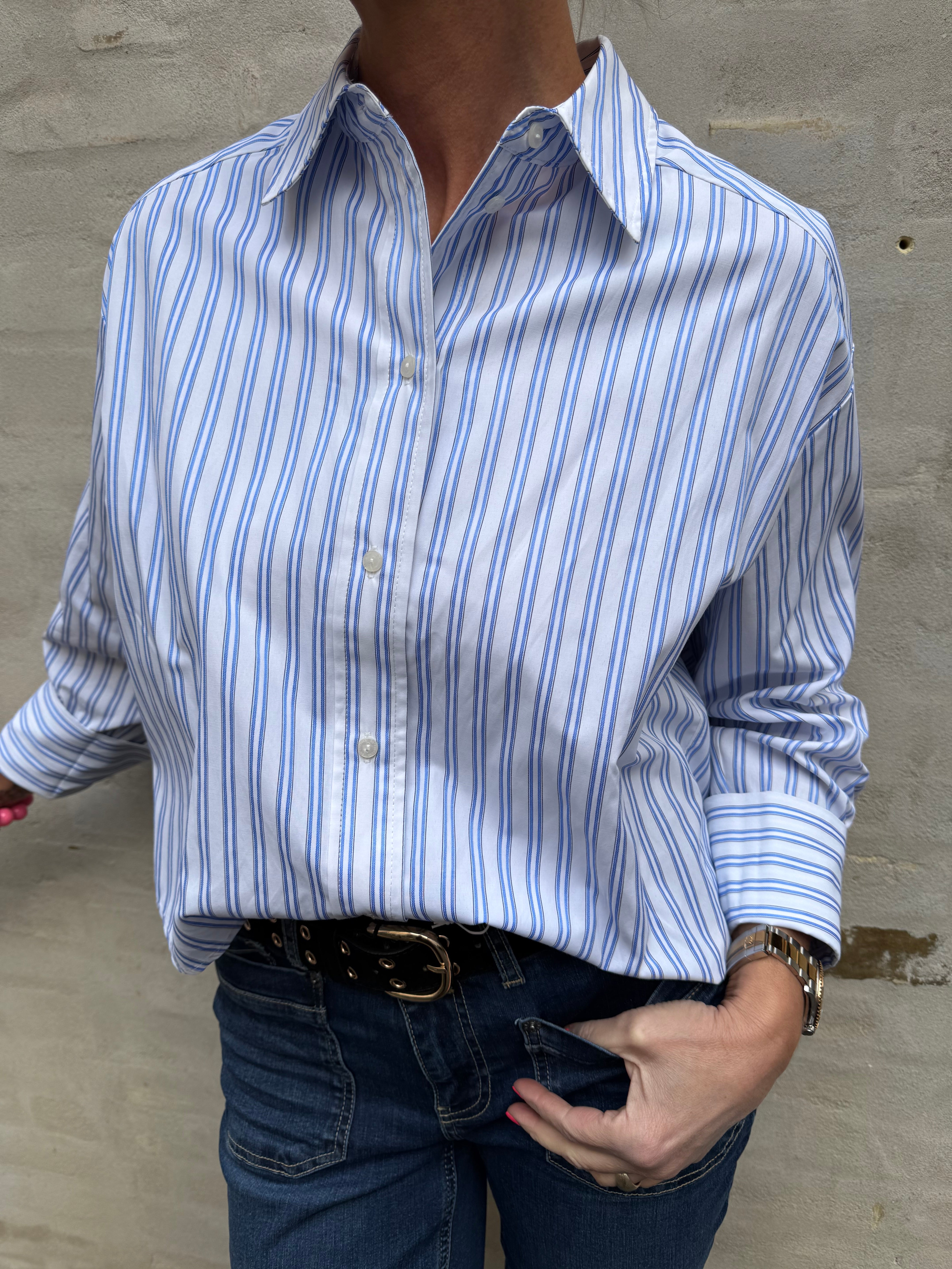 DevinCC Stripe Tie Shirt - Blå