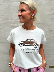 Car Tee - White/Brown