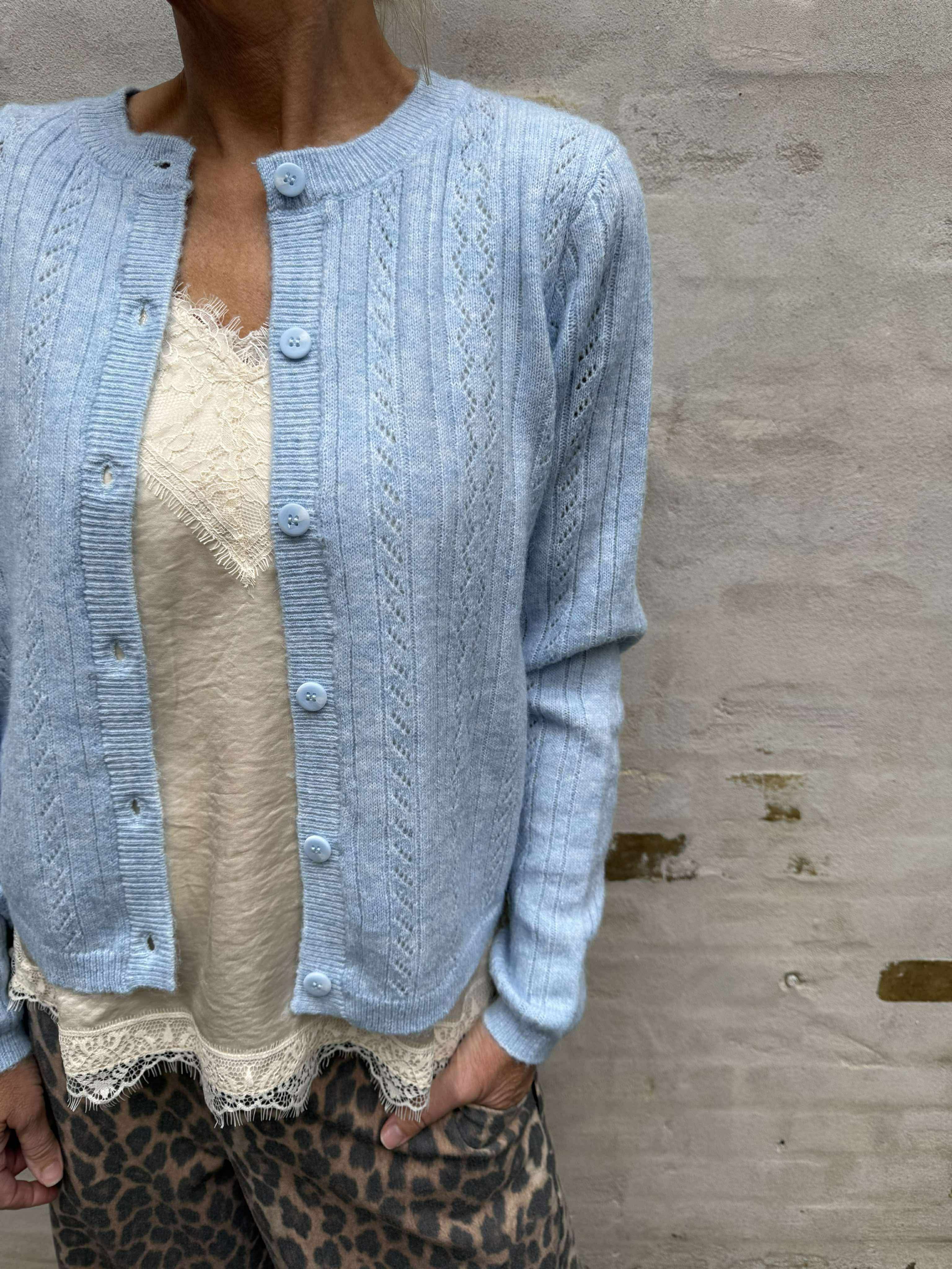 APRIL LIFE LS O-HALS CARDIGAN - Cashmere Blue MELANGE