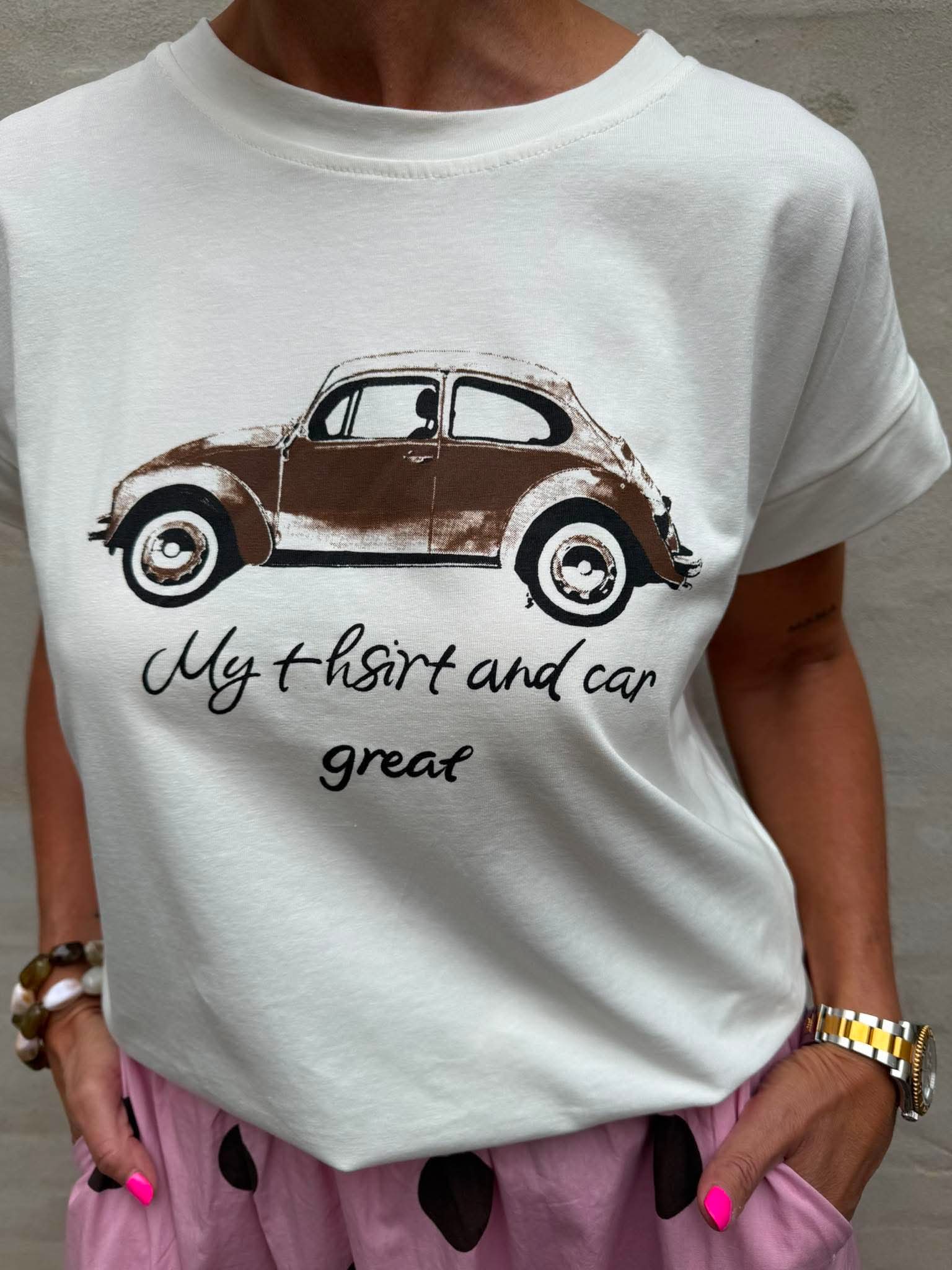 Car Tee - White/Brown