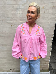 Lux skjorta m. Broderi - Rosa