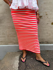 FÖRBESTÄLLNING-Everyday stripe Skirt - White/Pink Flou