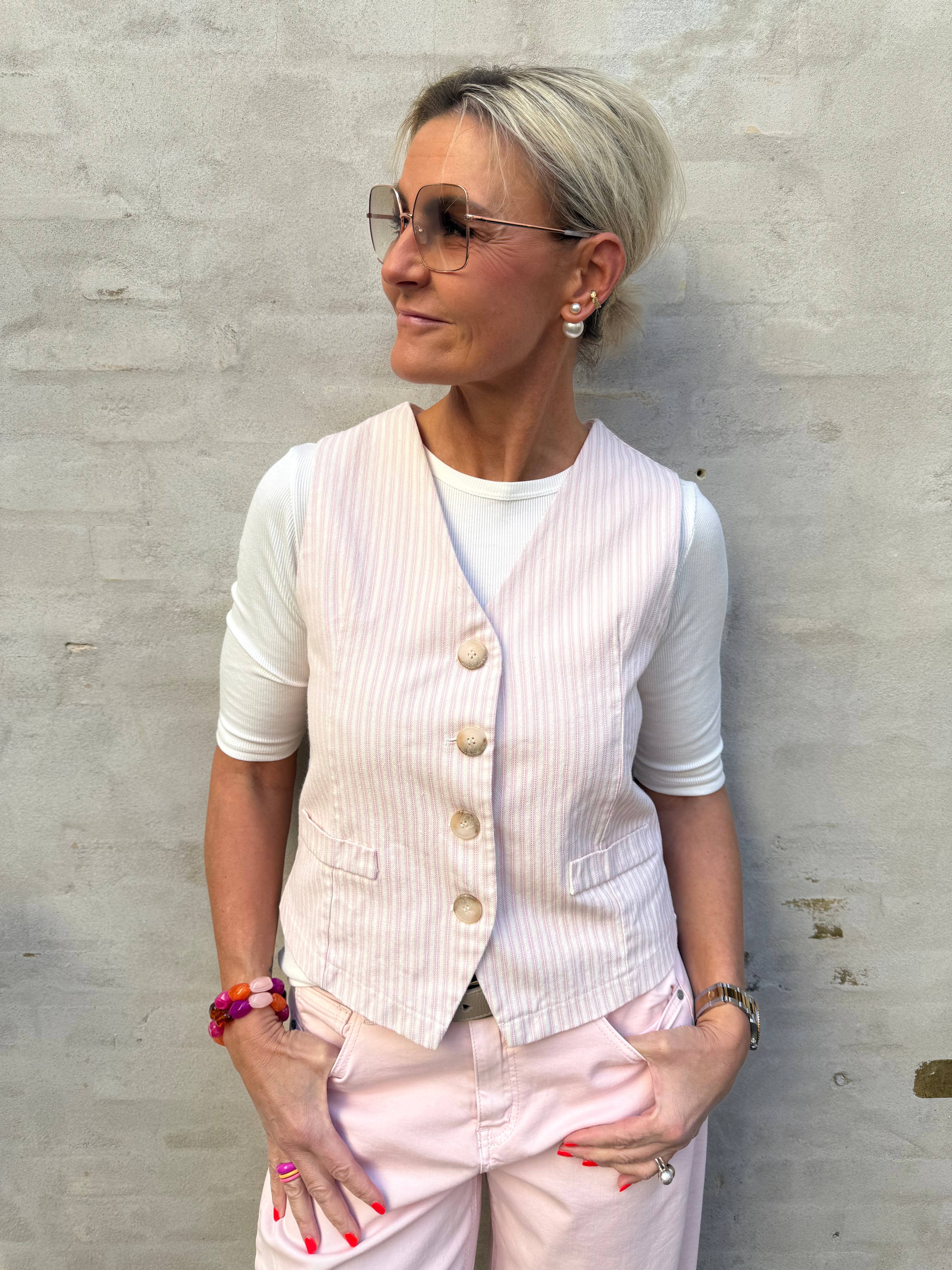 Veronica Vest - Striped Pink