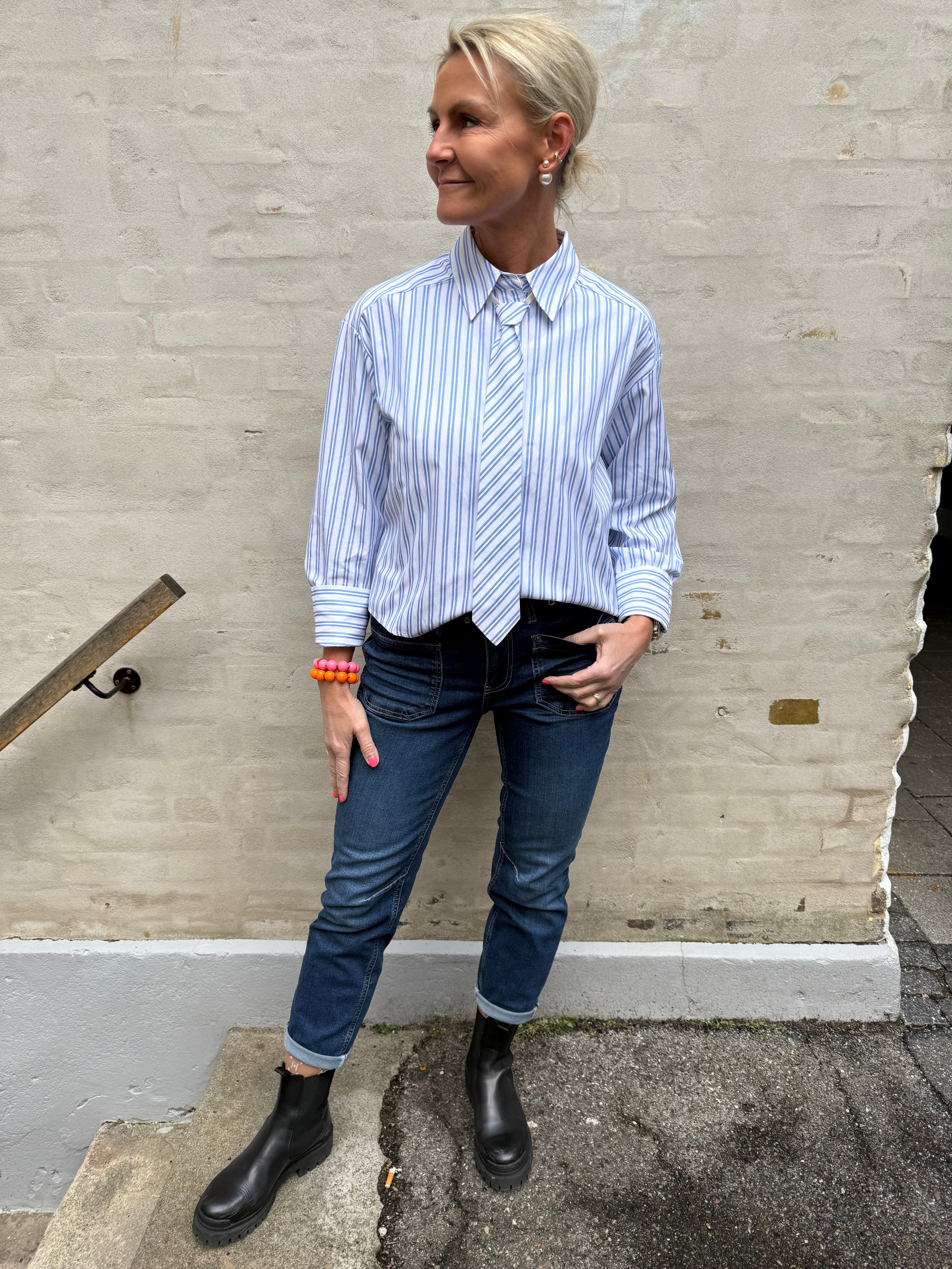 DevinCC Stripe Tie Shirt - Blå