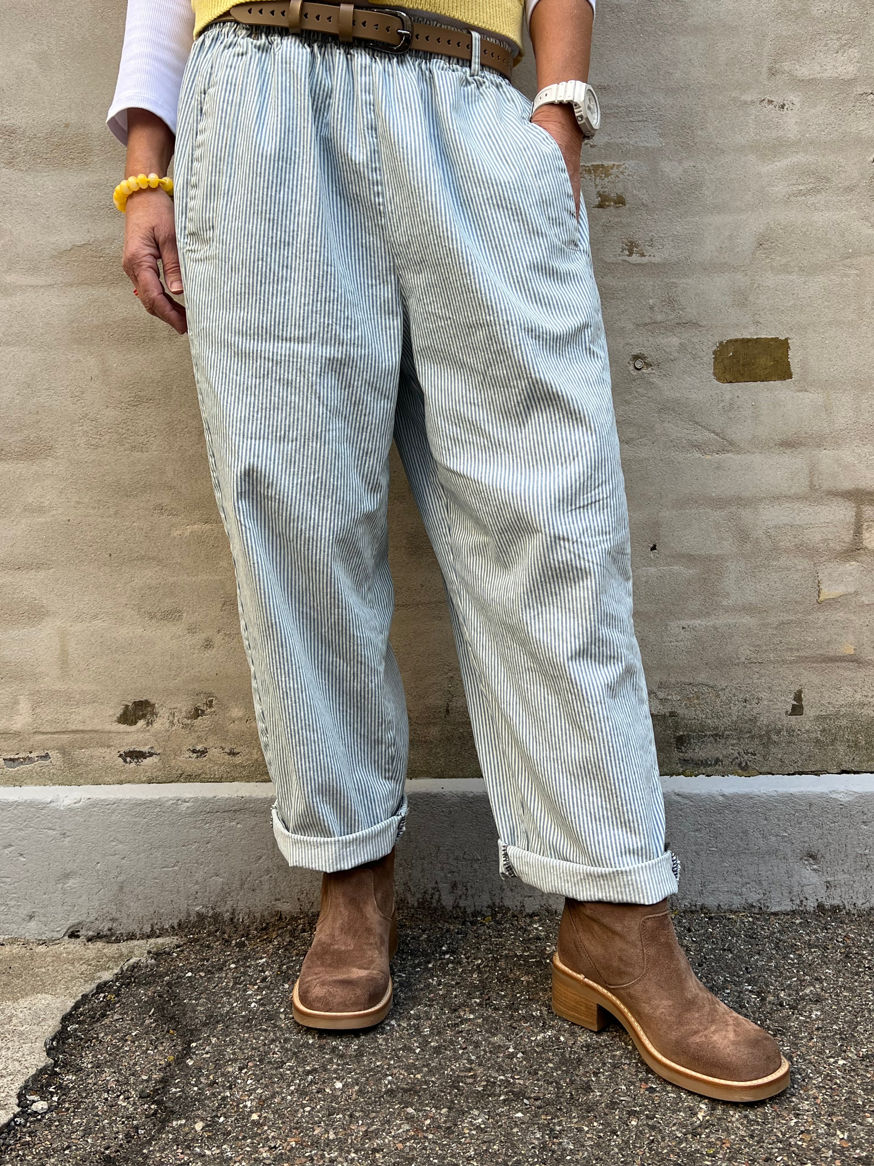 Paola randiga byxor - ljusblå