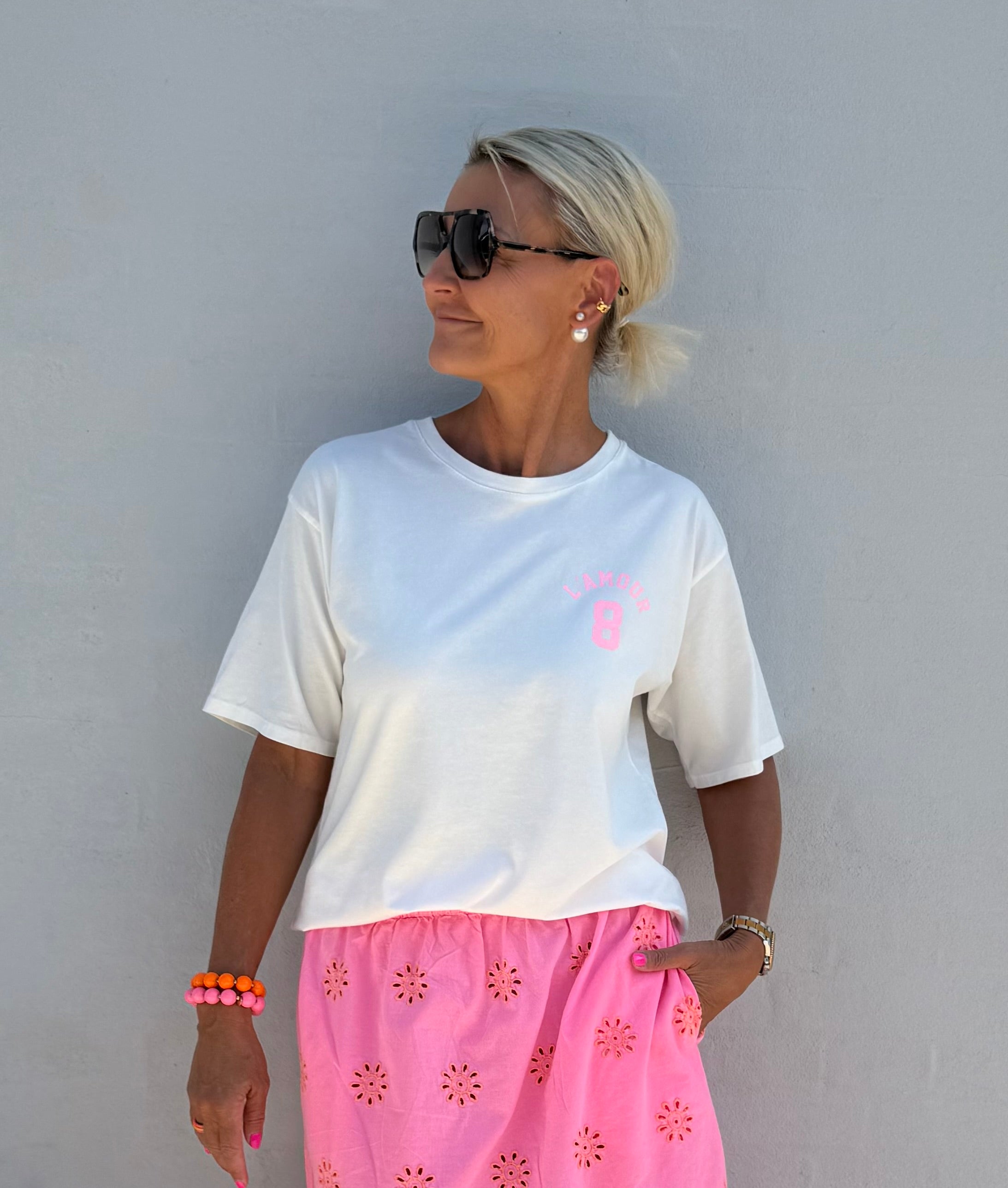 L'Amour T-shirt - Vit/Rosa