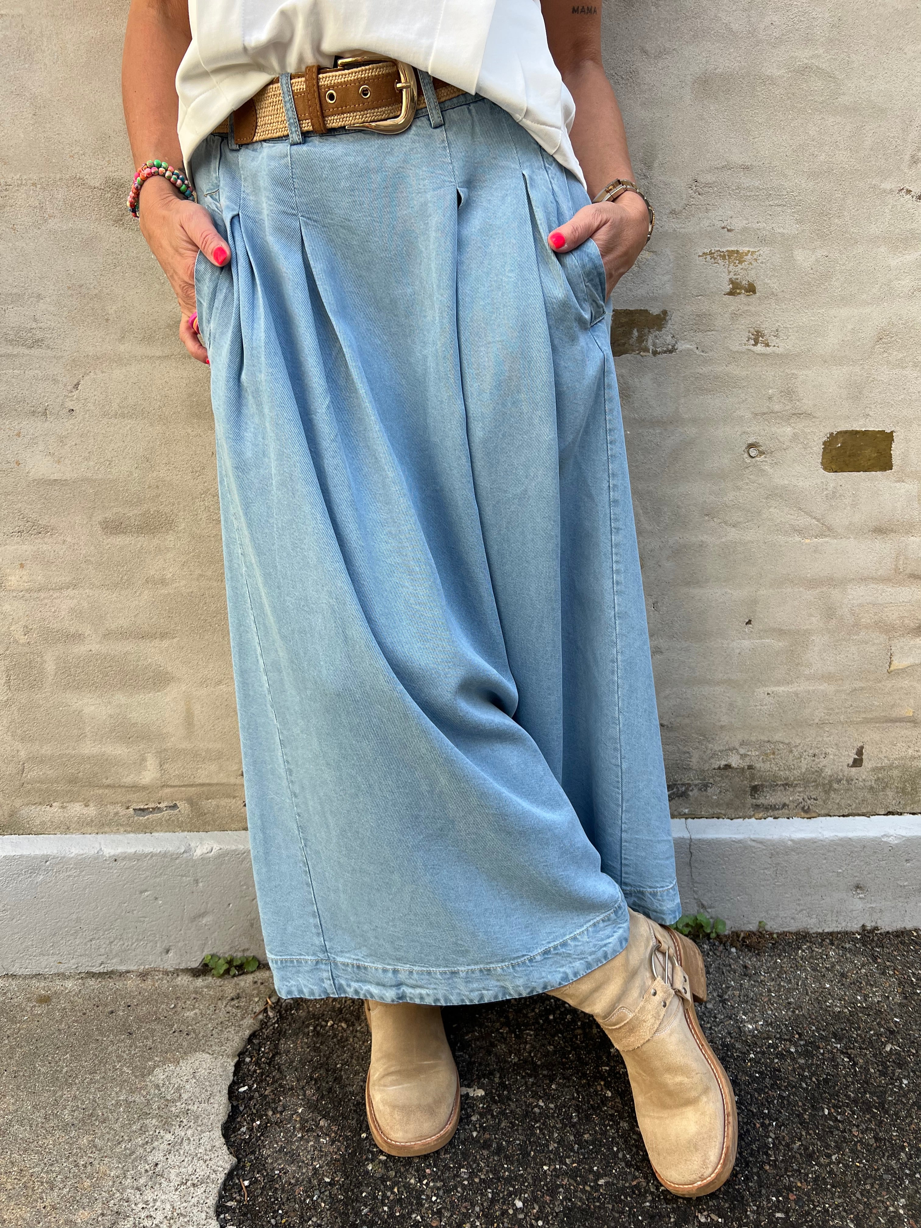 Anya Denim plissékjol - Marinblå denim