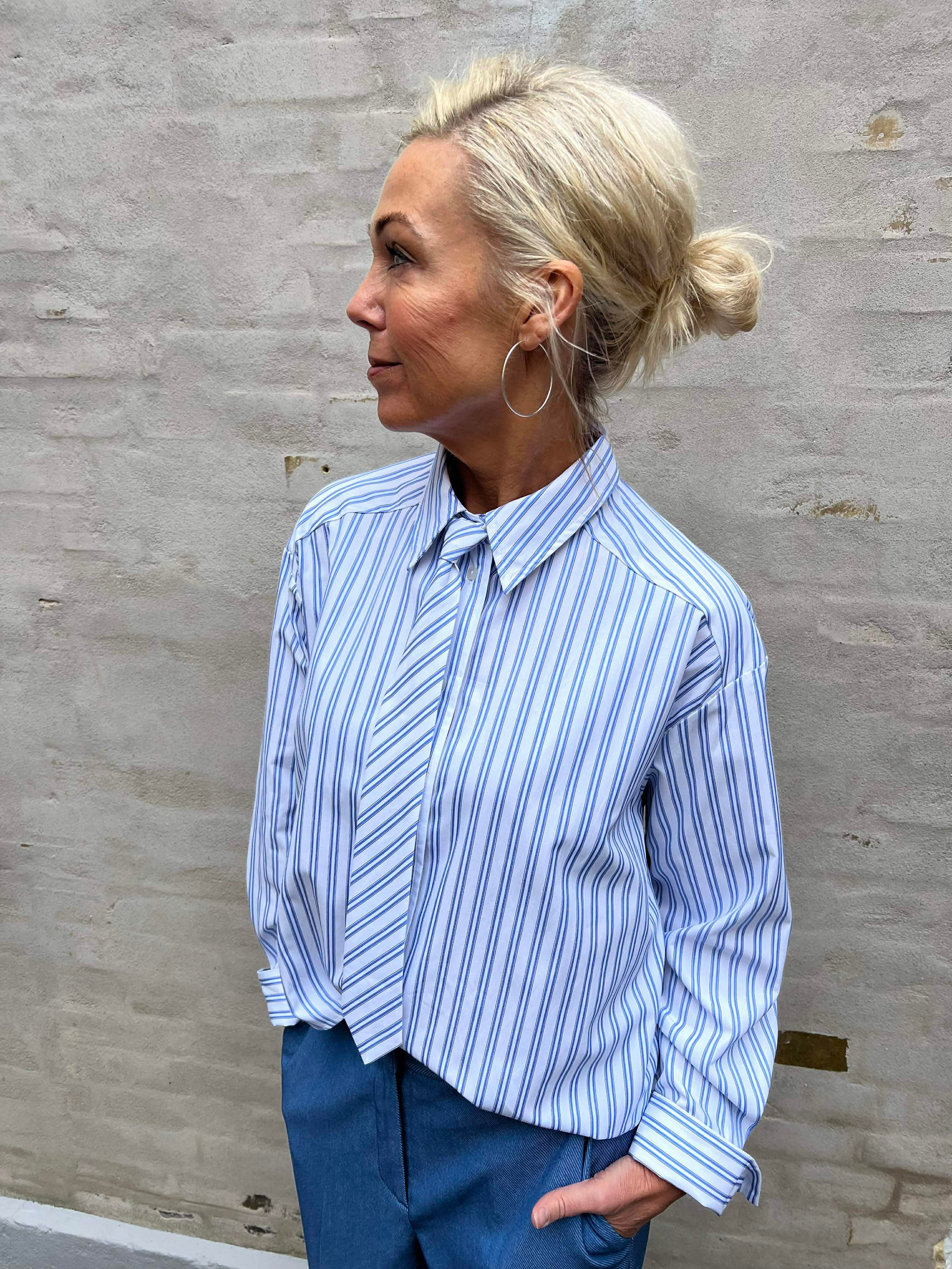 DevinCC Stripe Tie Shirt - Blå