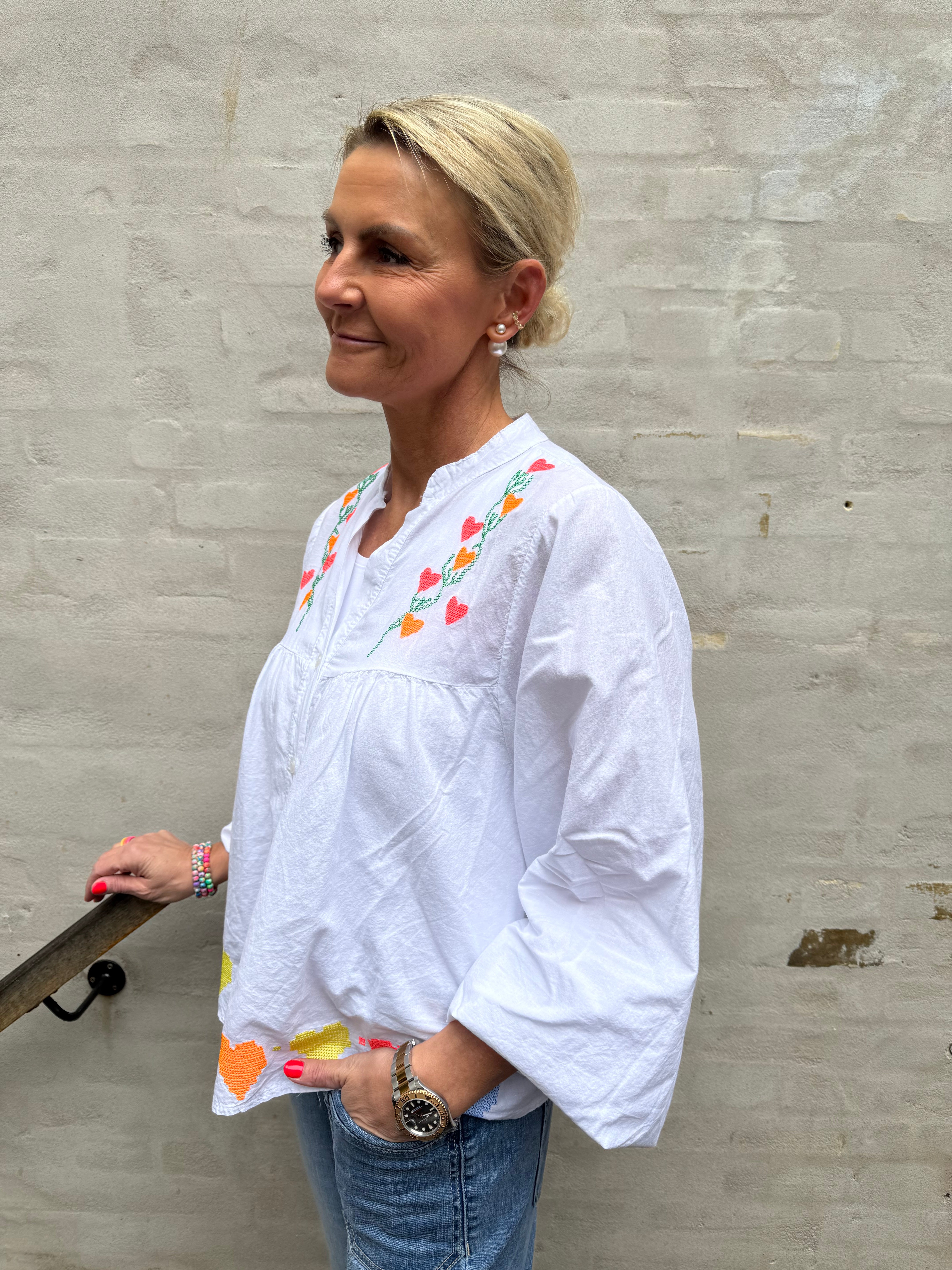 Lux skjorta m. Broderi - Vit