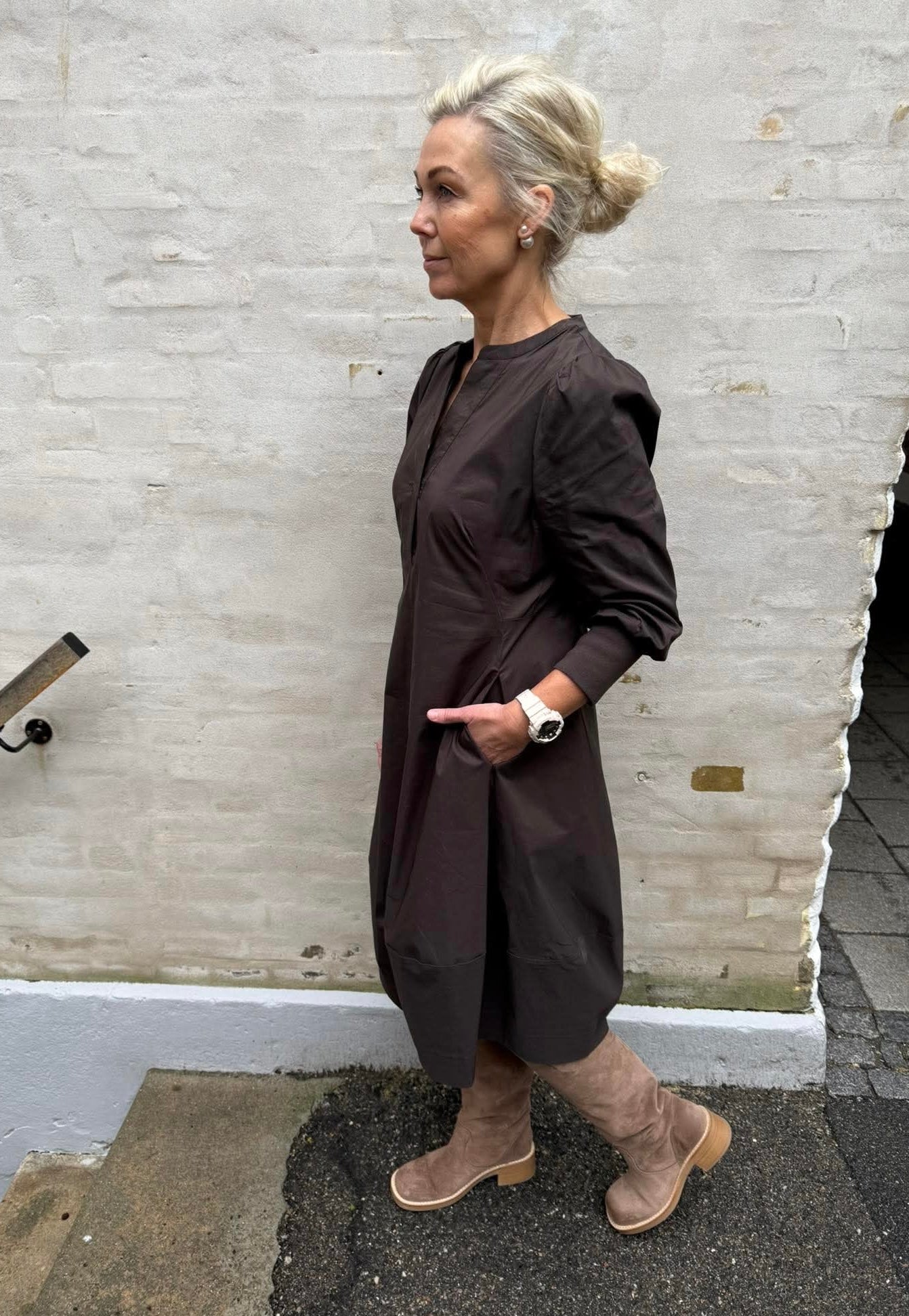 Antoinette 3/4-ärm klänning - Demitasse