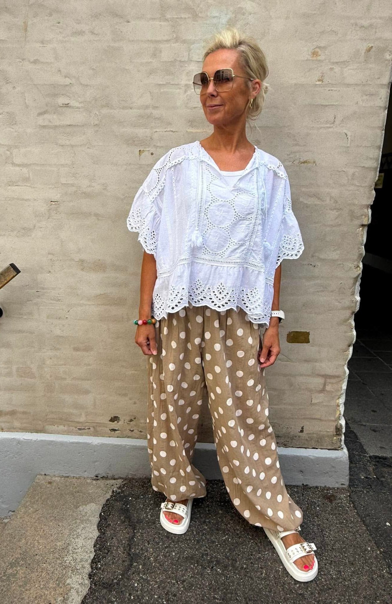 Polka Dot Pants - Beige/White