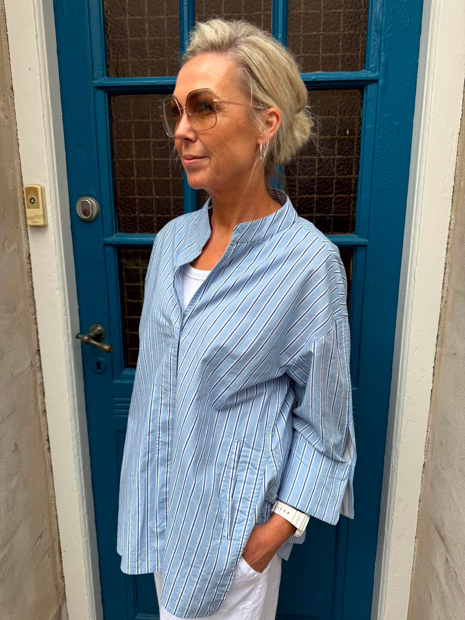 Luna Cherry Shirt - Light Blue Stripe