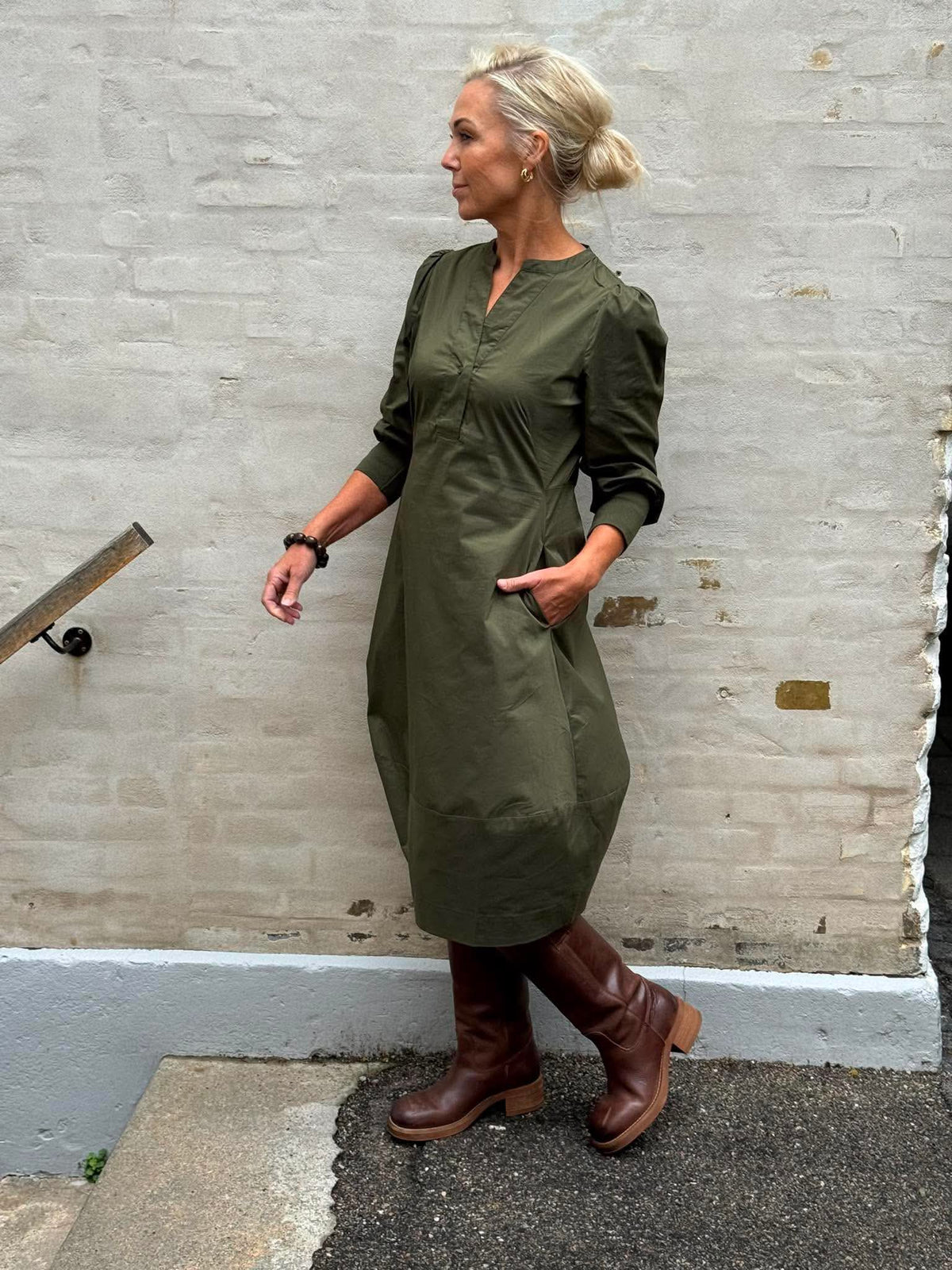 Antoinett 3/4-ärmad klänning - Burnt Olive