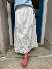 Yara Long EMB Skirt - White