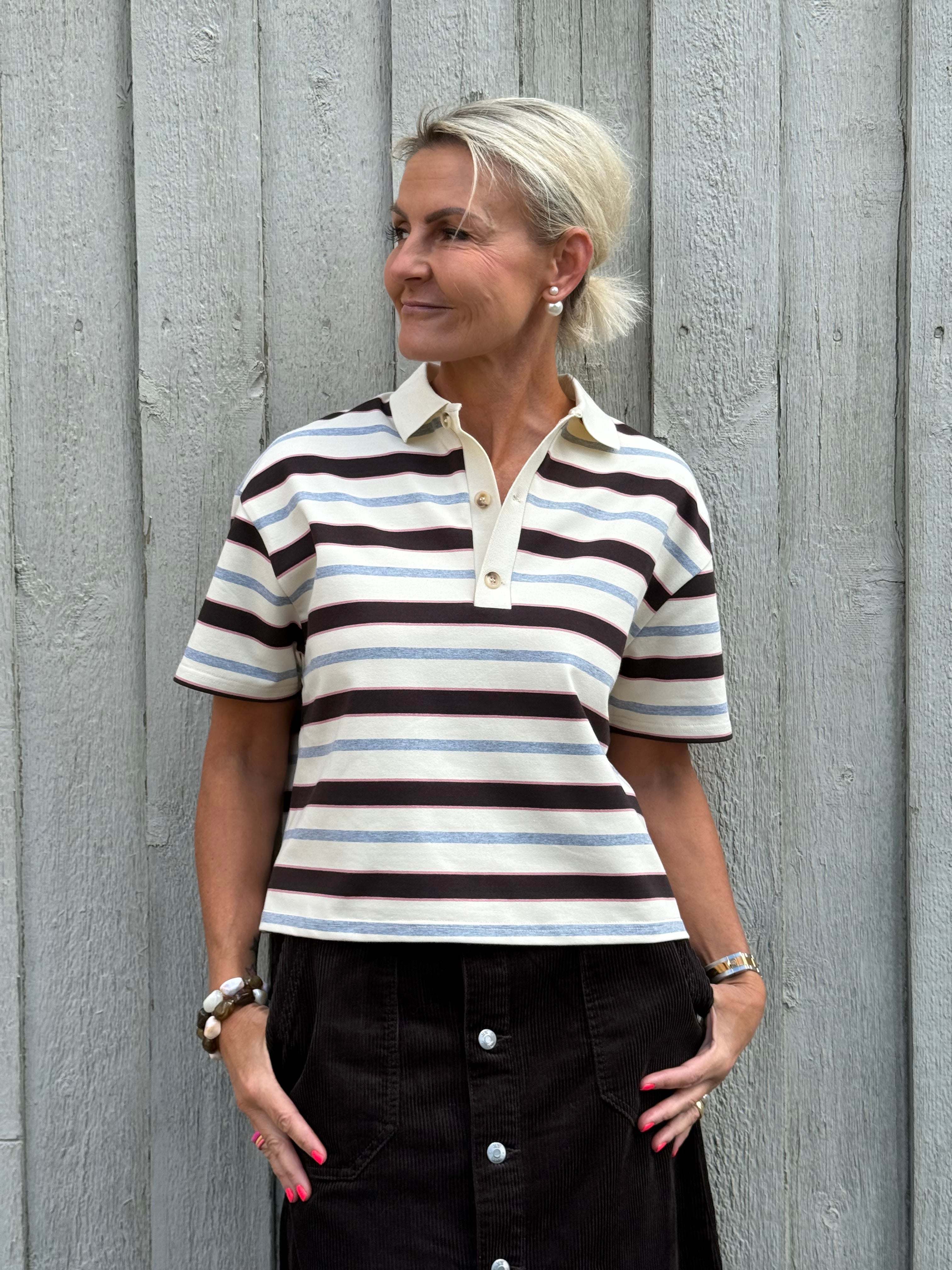 Vennera Triple Stripe Polo Tee - Grey