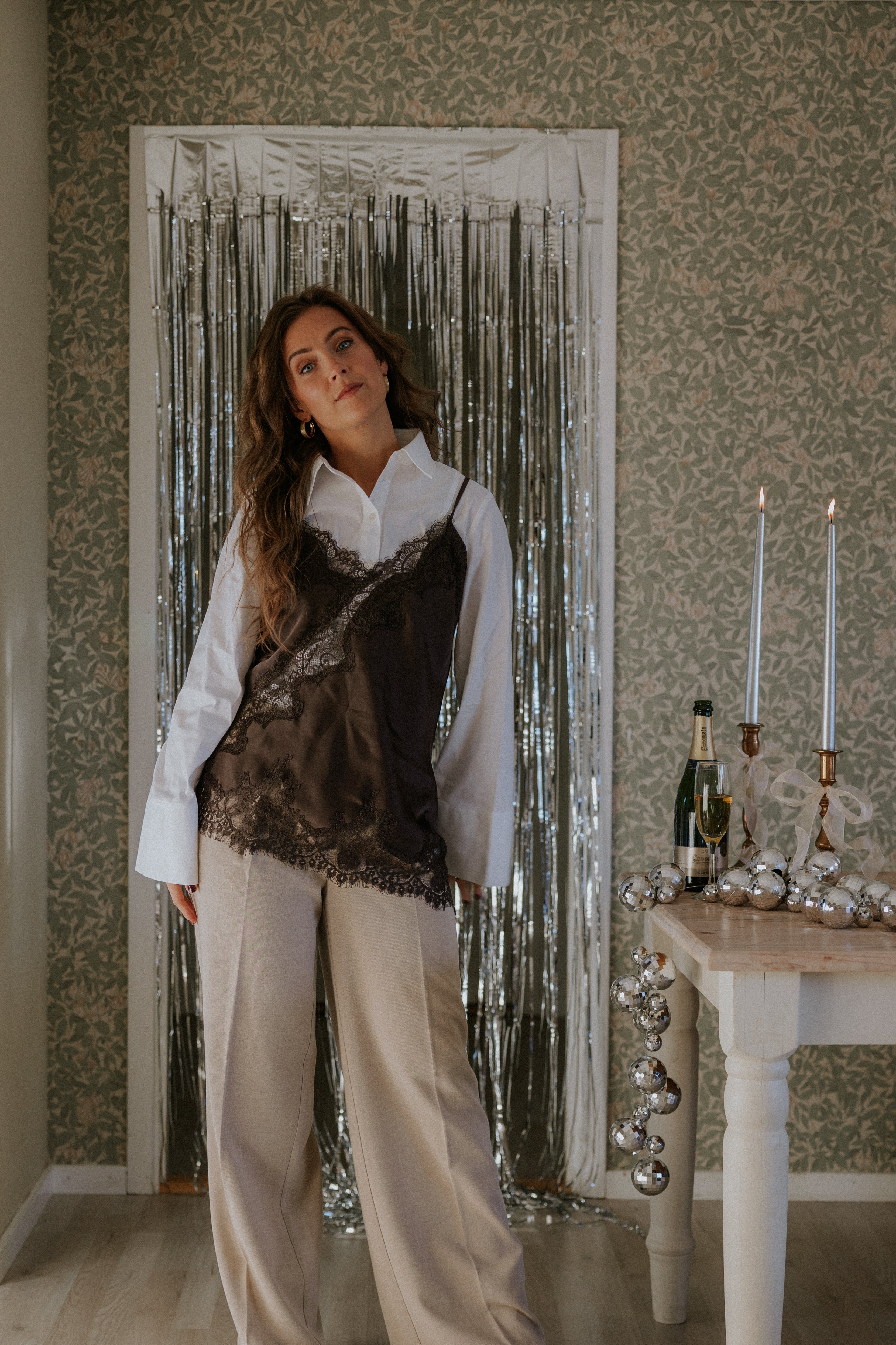 Viole Spets Topp - Mörkbrun