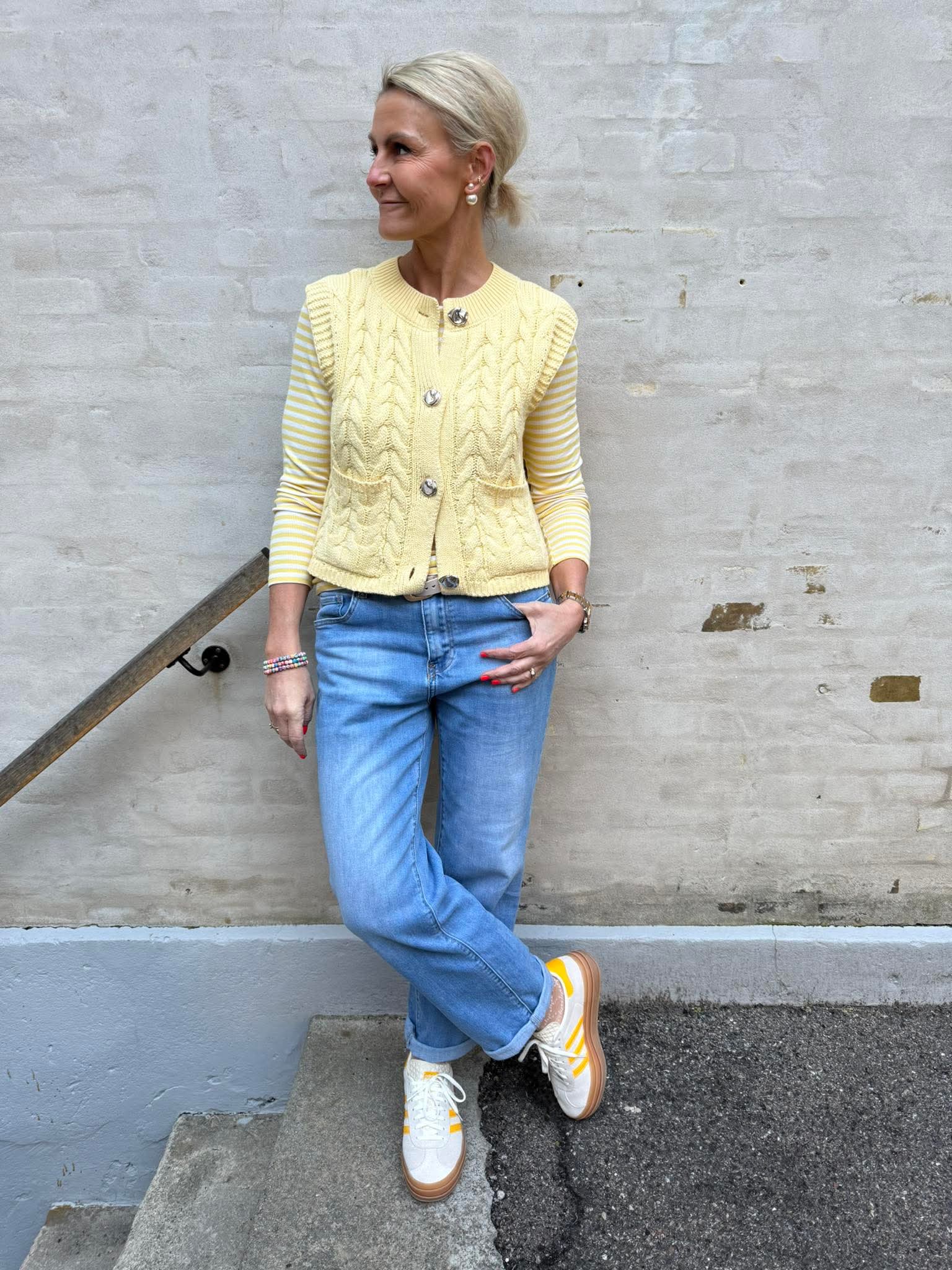 ANNALIZE SL O-HALS KABELVÄST - Double Cream W. HORN KNAPP