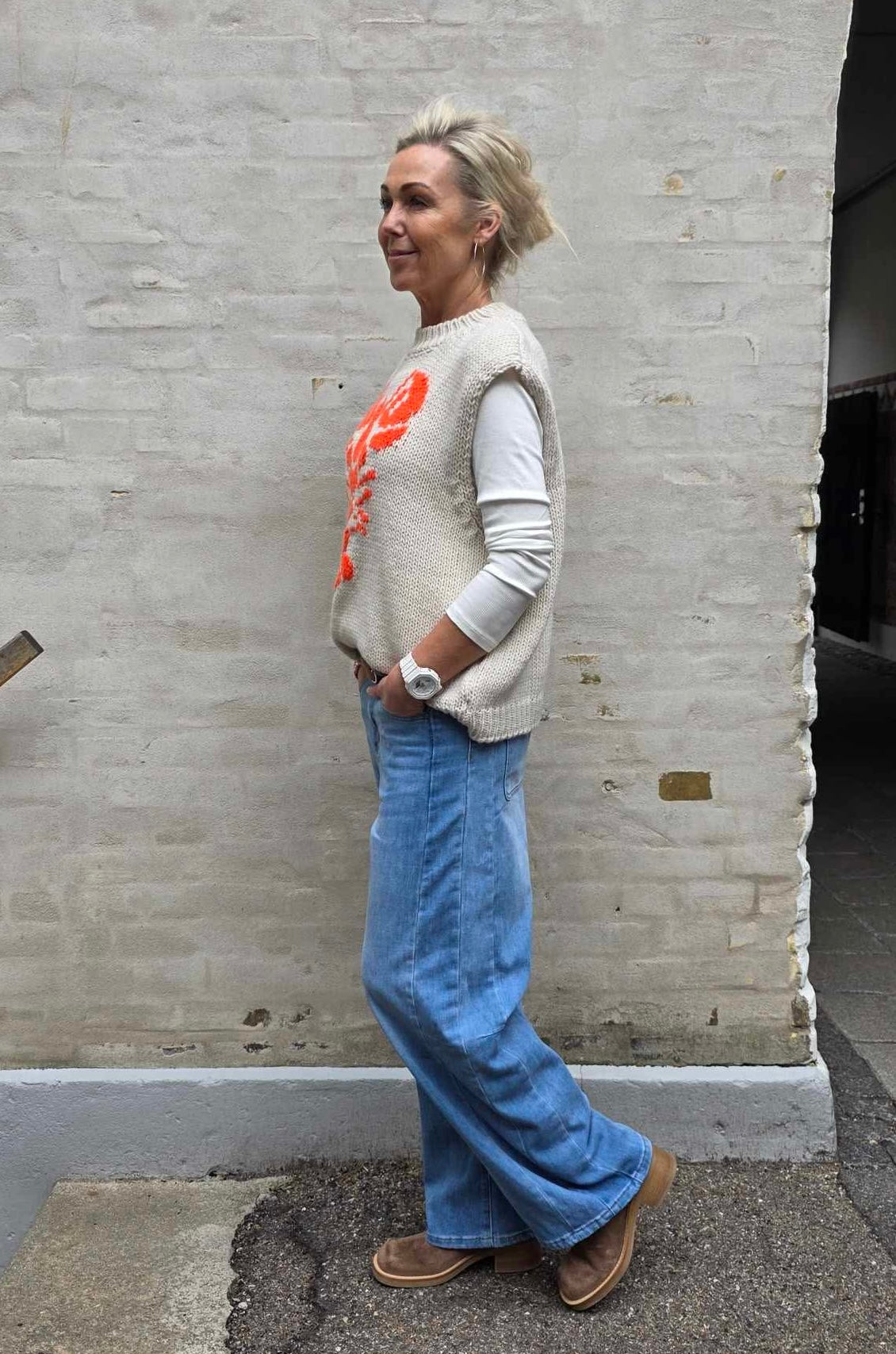 Lobster Knit Vest -  Off White/Orange Fluo