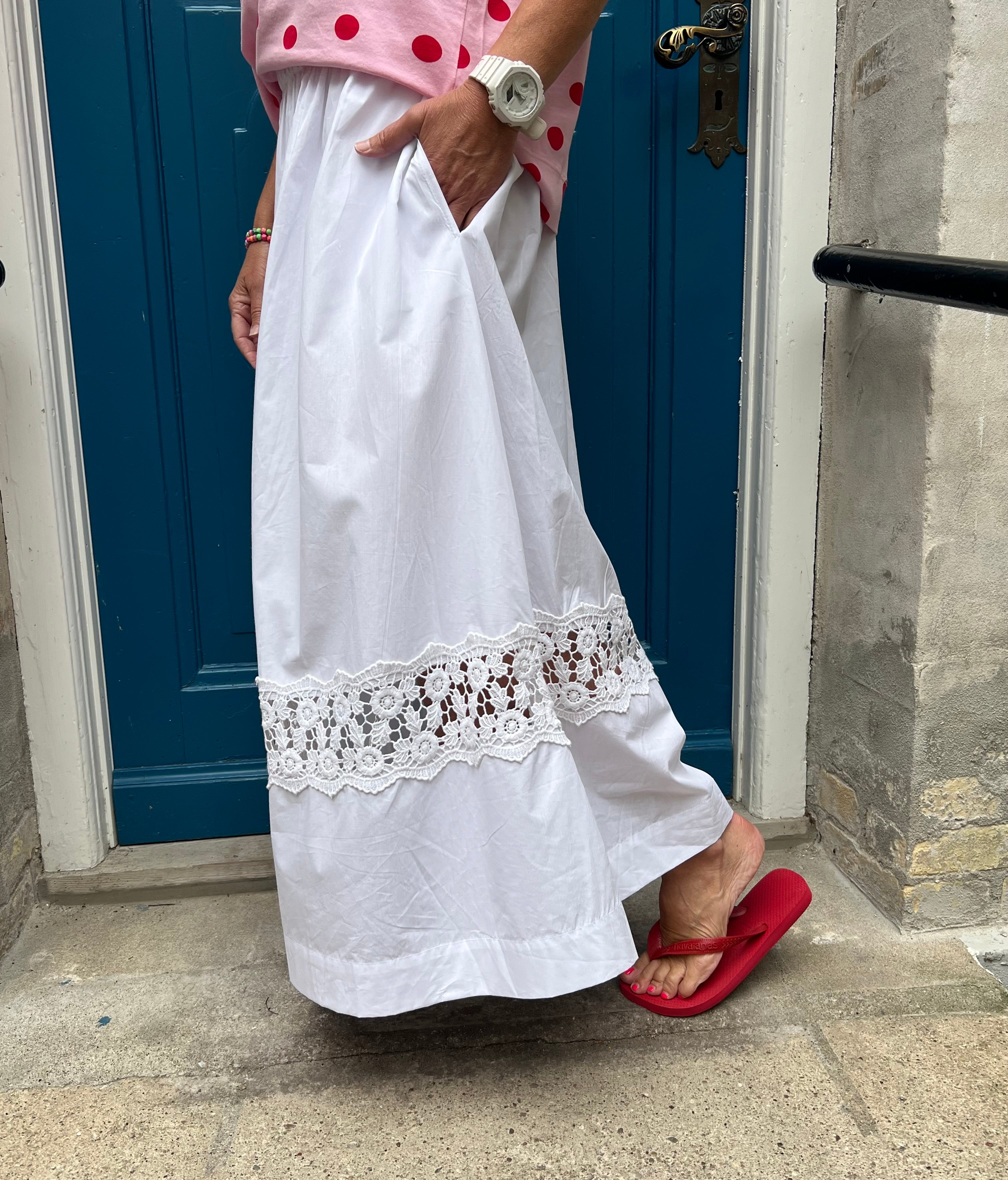 Poplin Lace Skirt – Vit