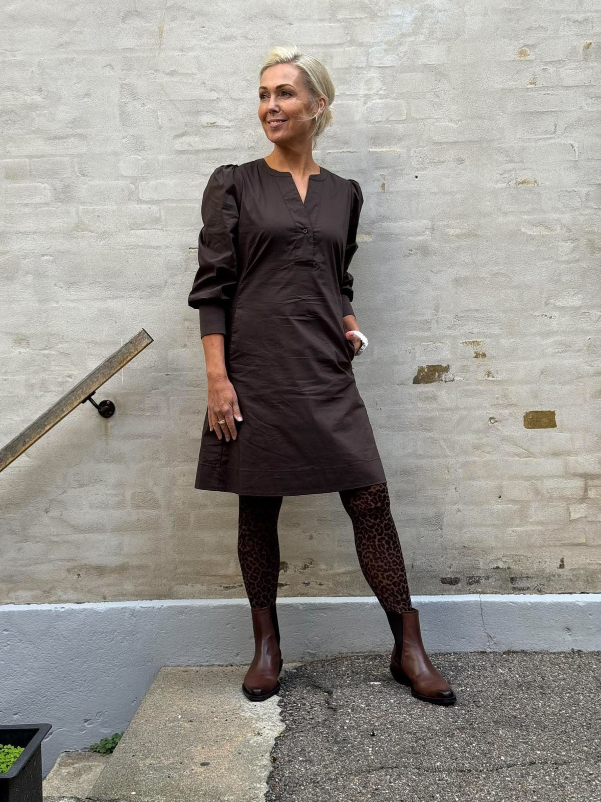 KIEA ANTOINETT 3/4 RIB DRESS - Demitasse