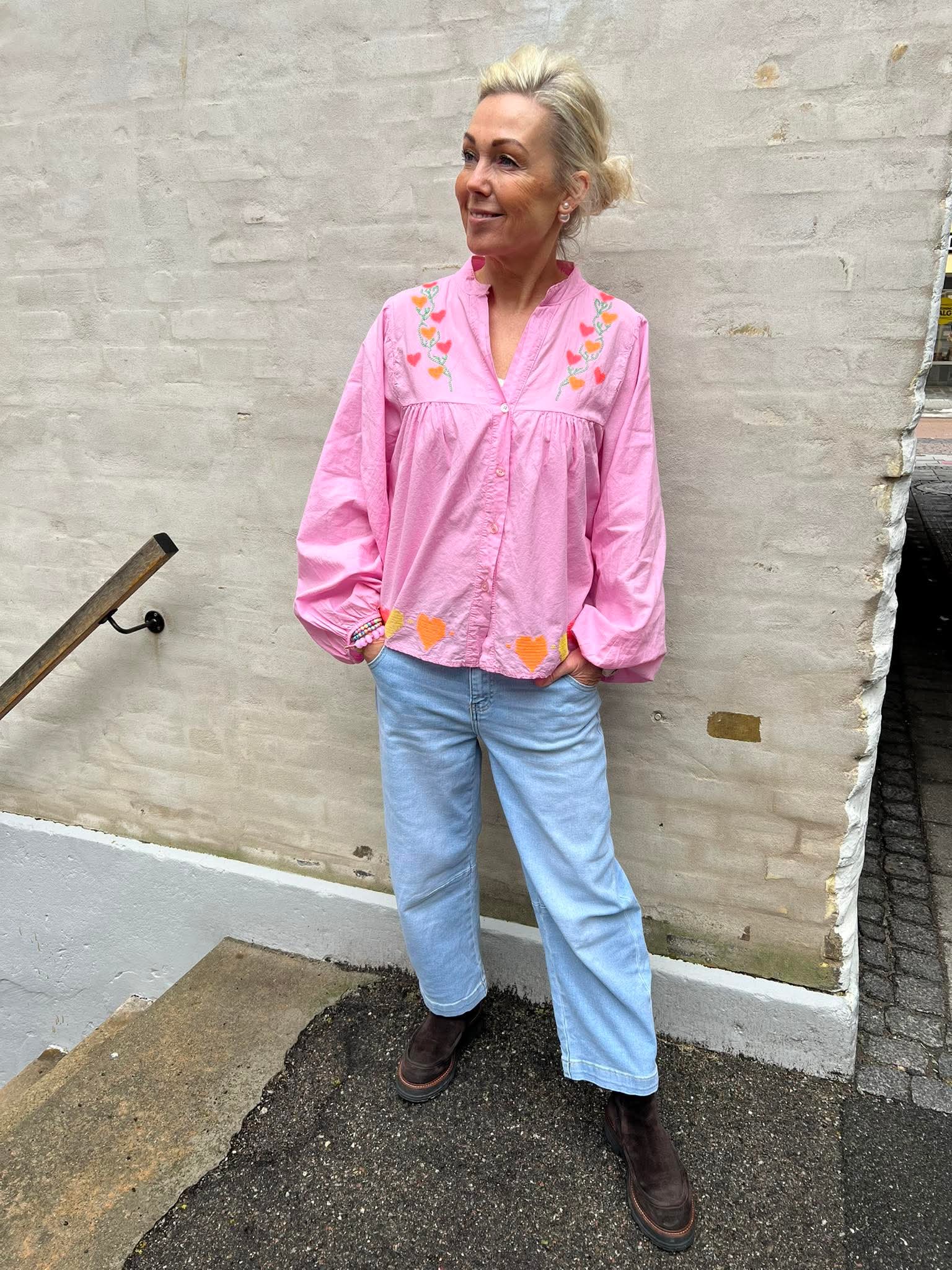 Lux skjorta m. Broderi - Rosa