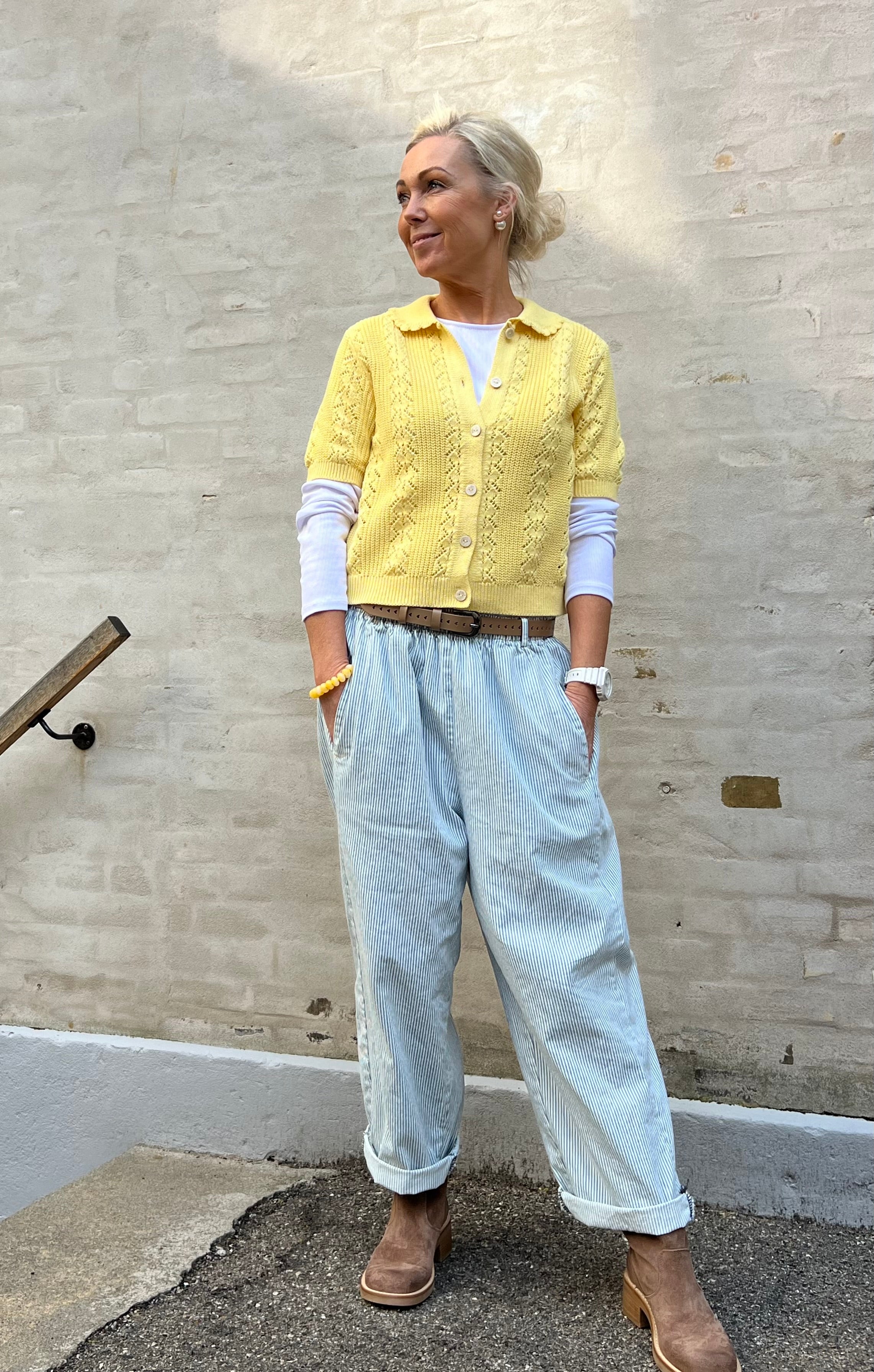 Paola randiga byxor - ljusblå