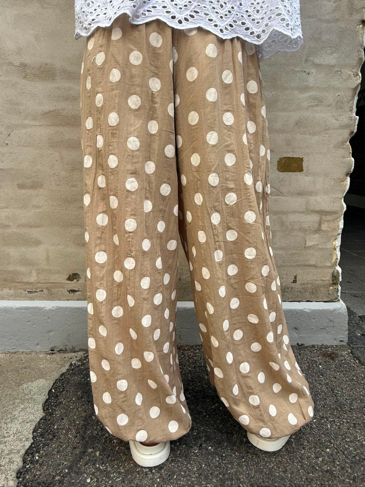 Polka Dot Pants - Beige/White