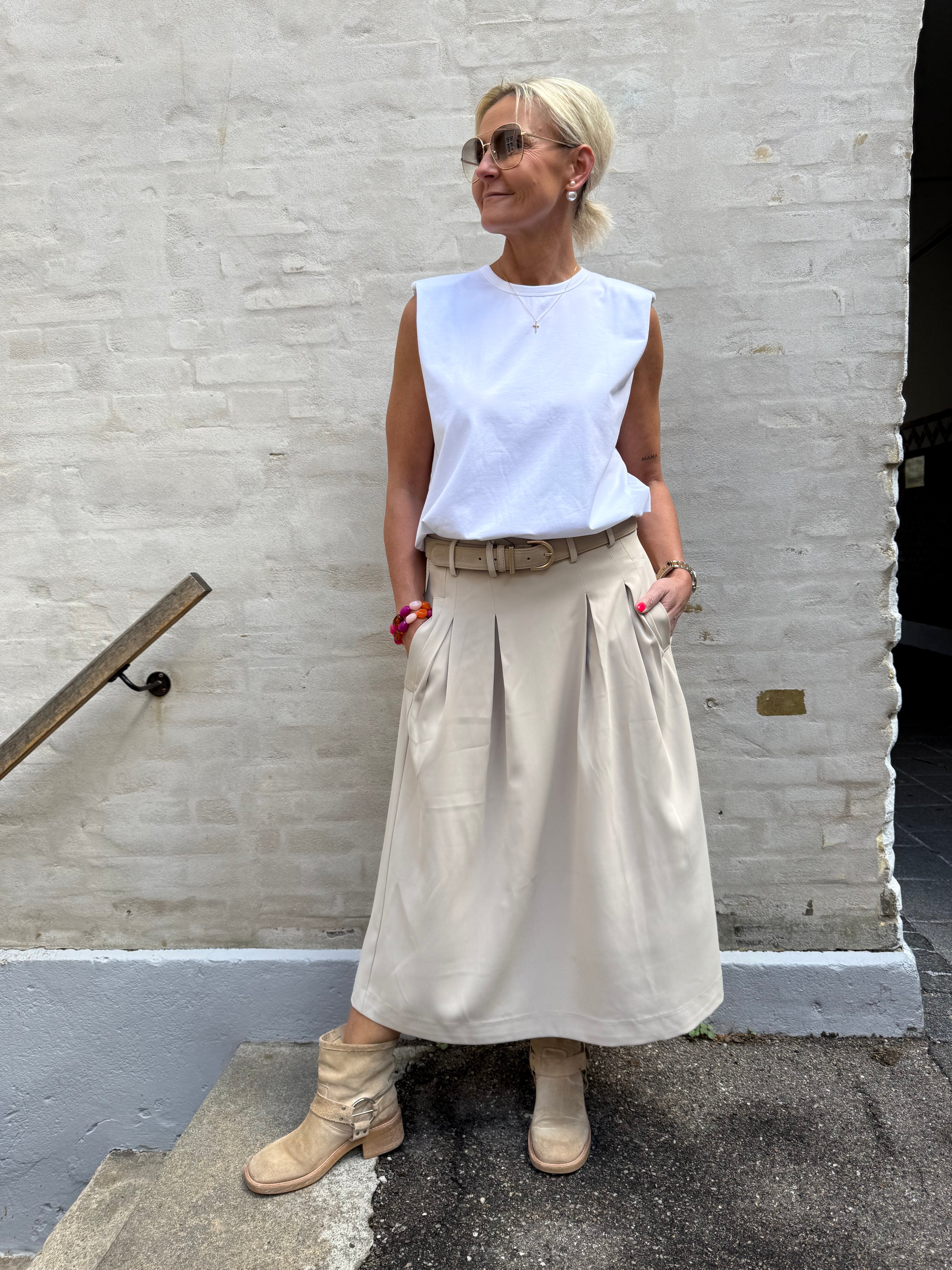 Anya Midi Pleat Skirt - Sand