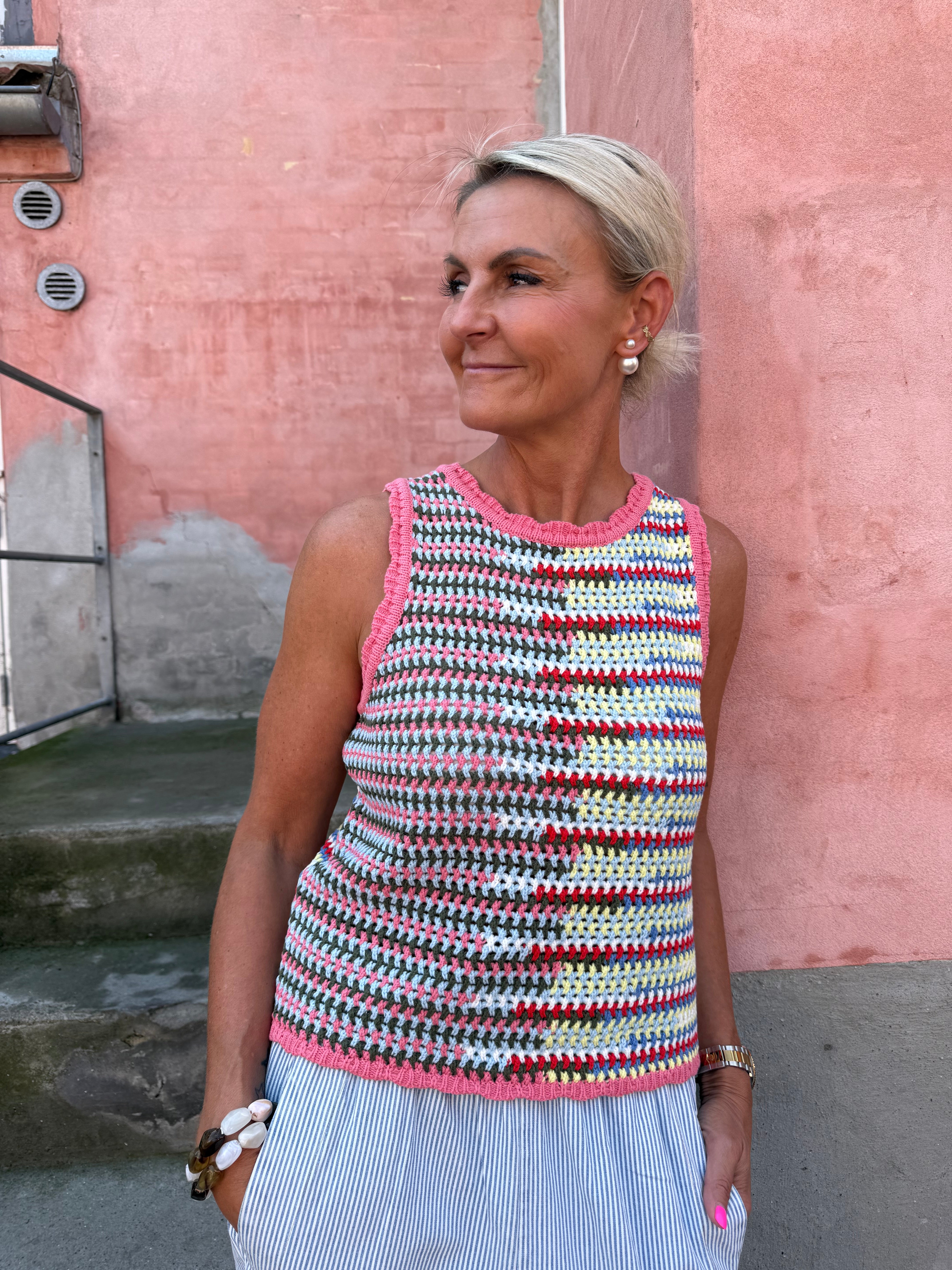 MISS S/L KNIT TOP - Begonia Pink Multi