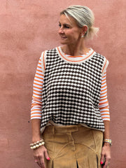 Anny stickad väst - Vit/Brun