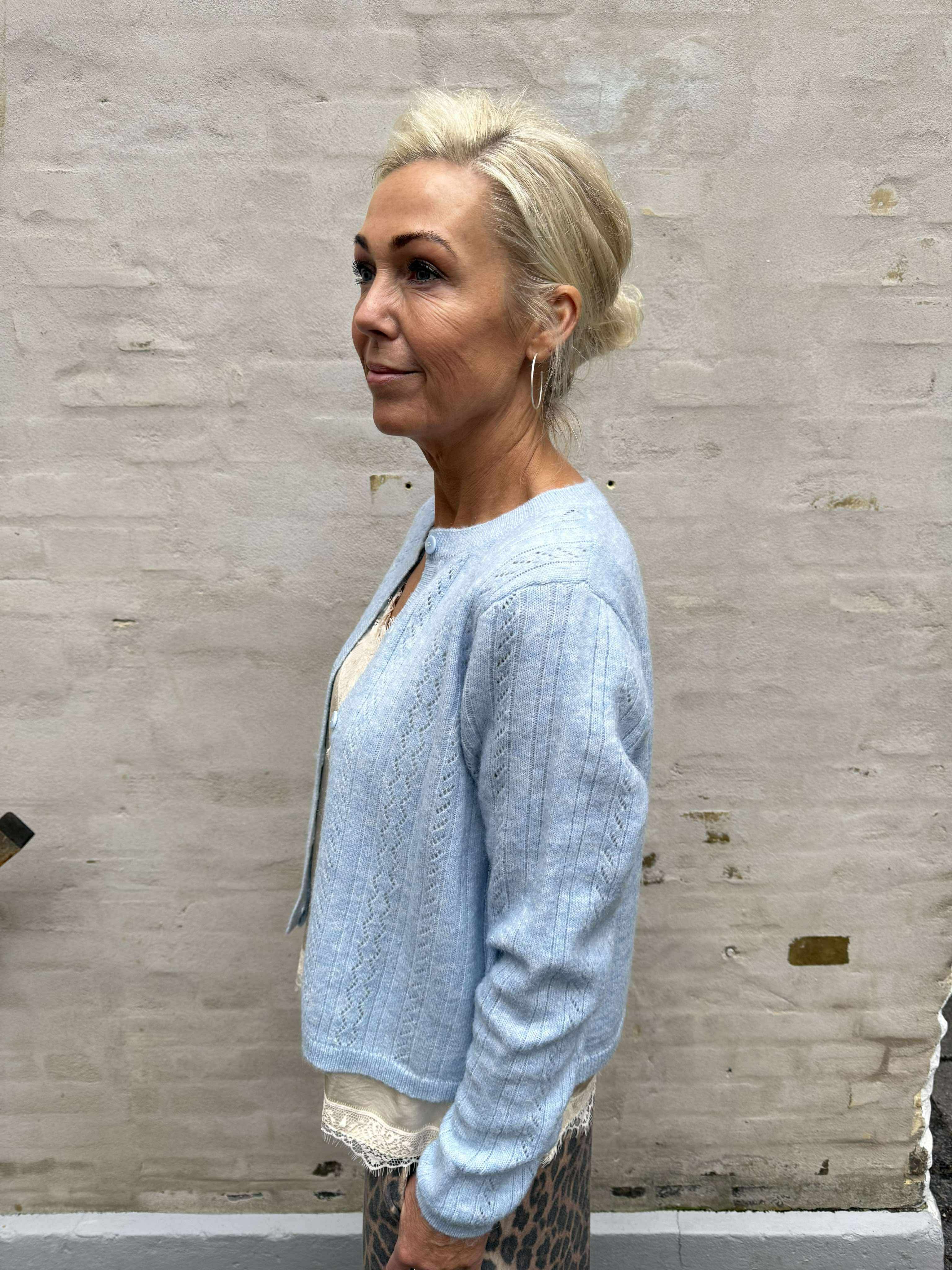 APRIL LIFE LS O-HALS CARDIGAN - Cashmere Blue MELANGE