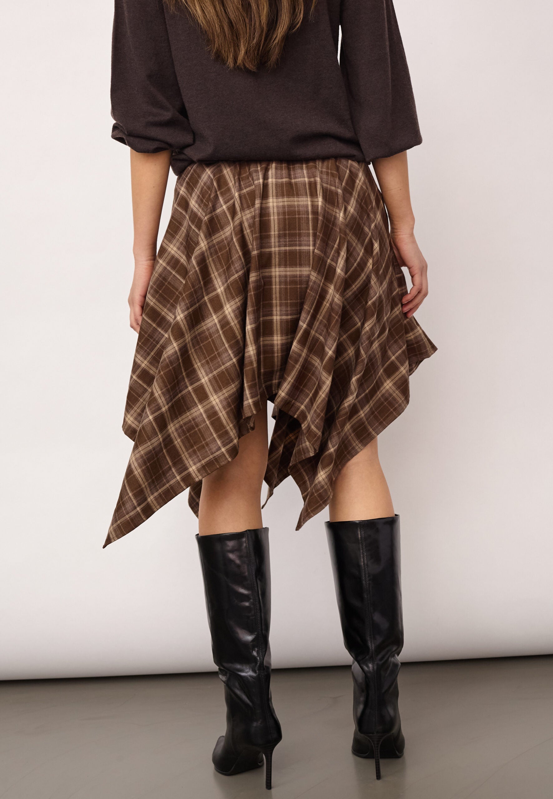 DagnyCC Check Tie Skirt - Brown