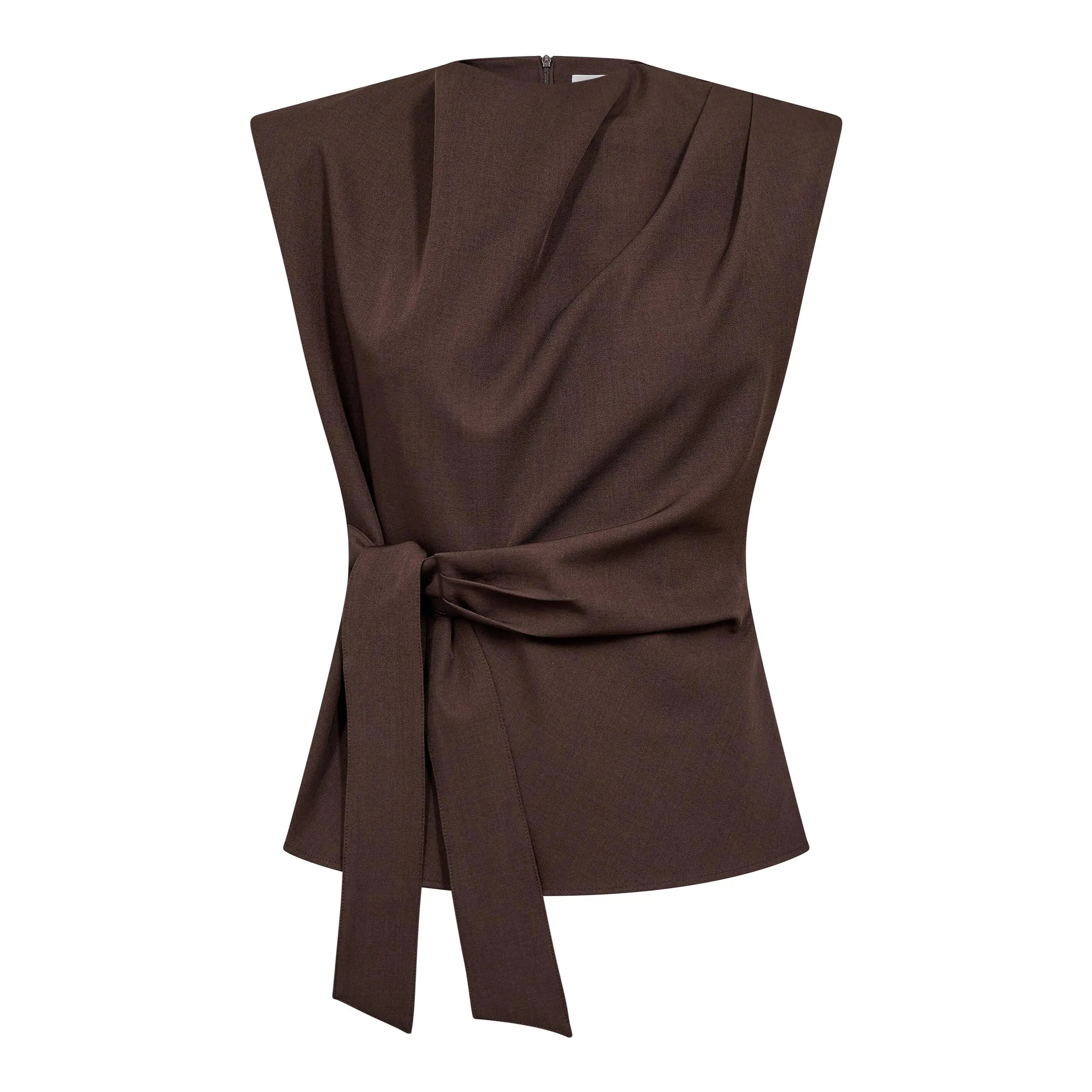 LunaCC Pleat Top - Dark Brown