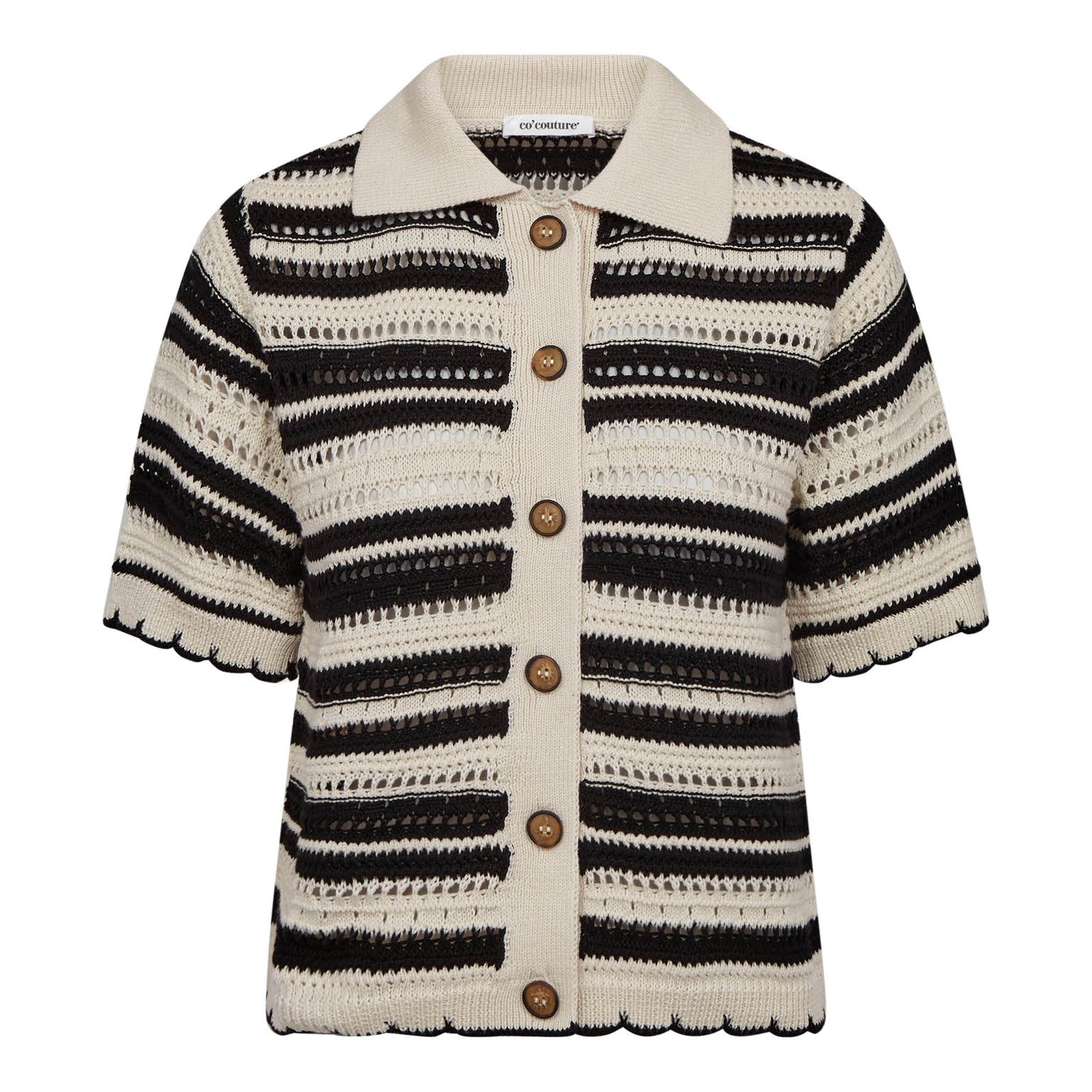 OdetteCC Stripe SS Cardigan - OffWhite-Black