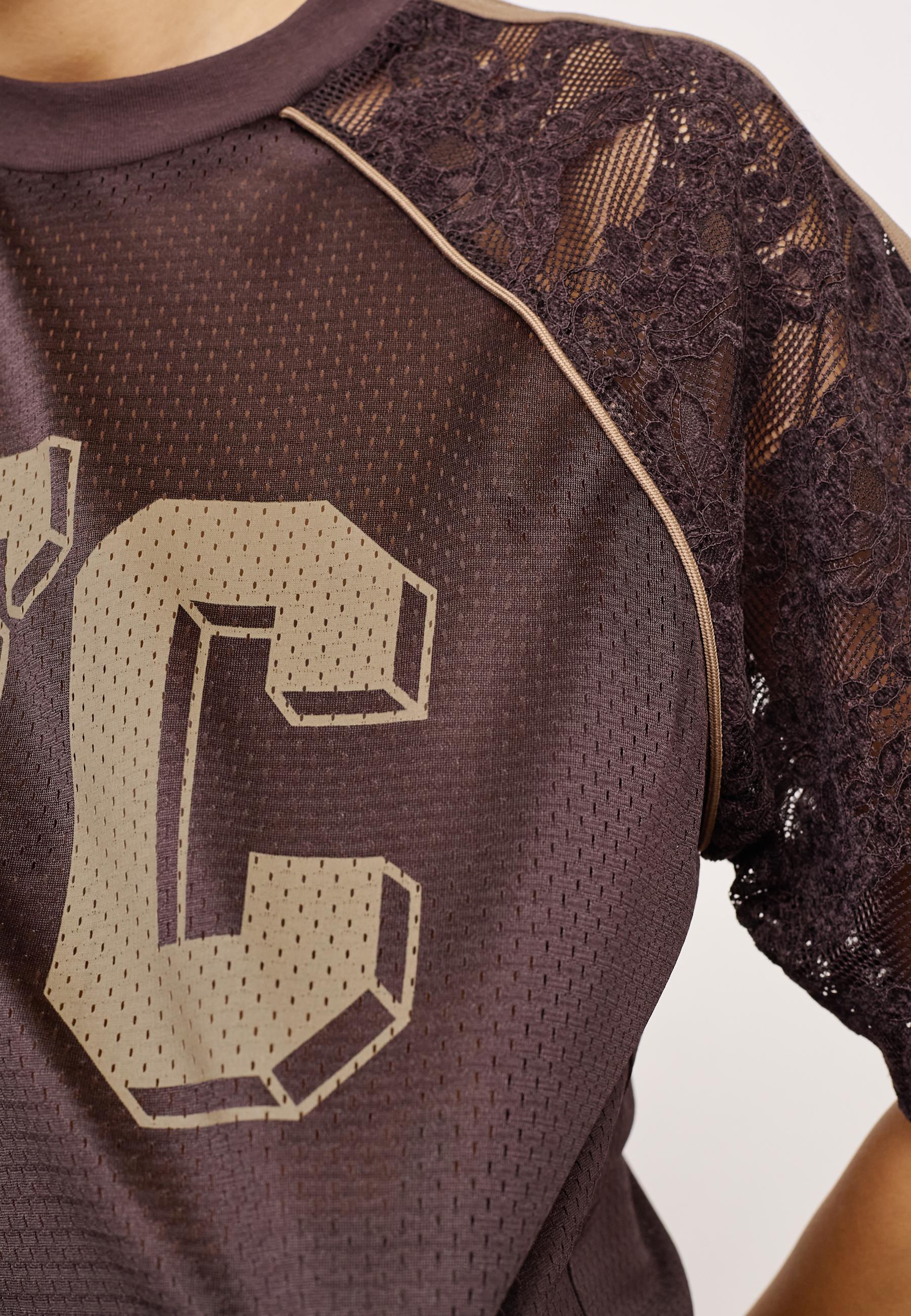 TreyCC Logo Lace Tee - Dark Brown