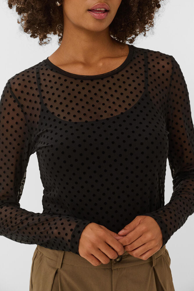 LAYA MESH BLOUSE - Black Dot