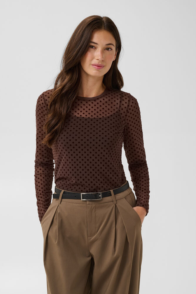 LAYA MESH BLOUSE - Brown Dot