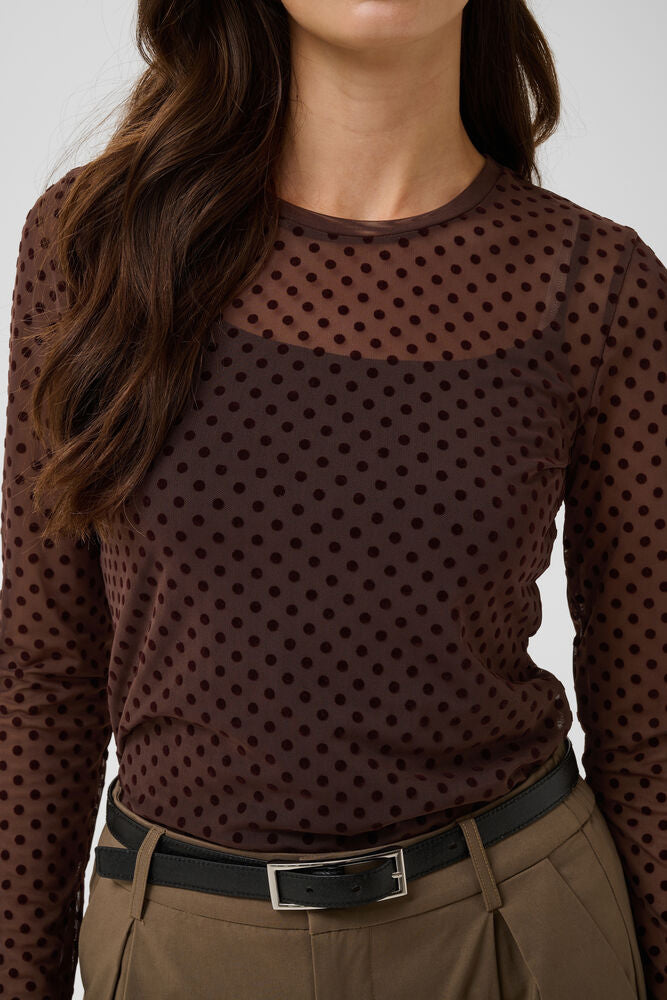 LAYA MESH BLOUSE - Brown Dot