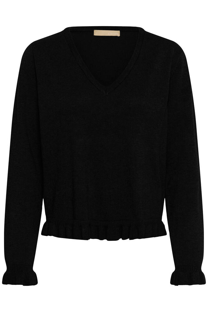 Clare Annemarie Frill Vneck - Svart
