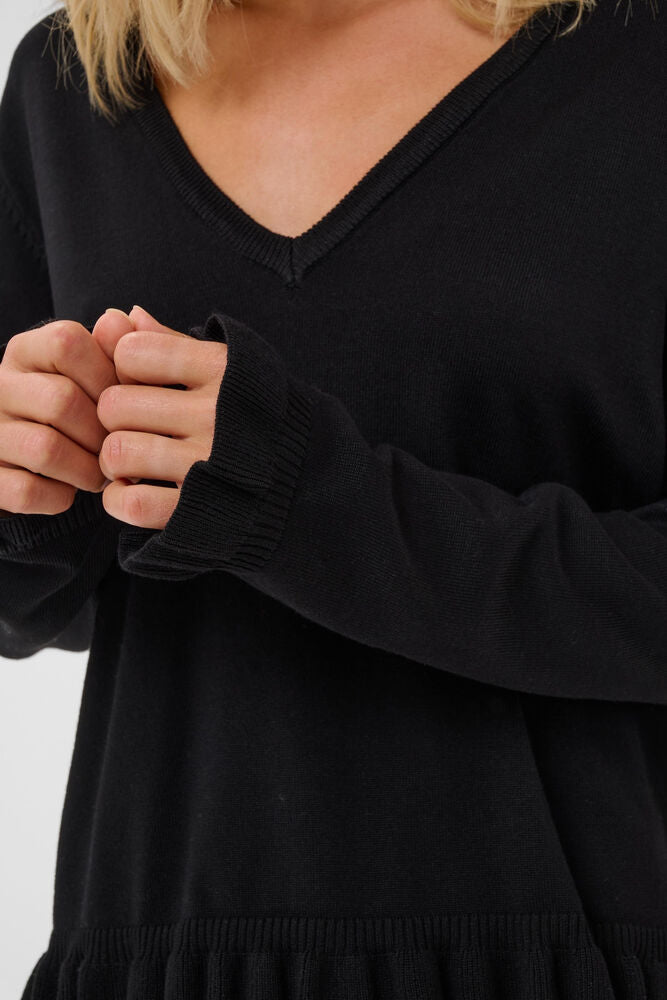 Clare Annemarie Frill Vneck - Svart