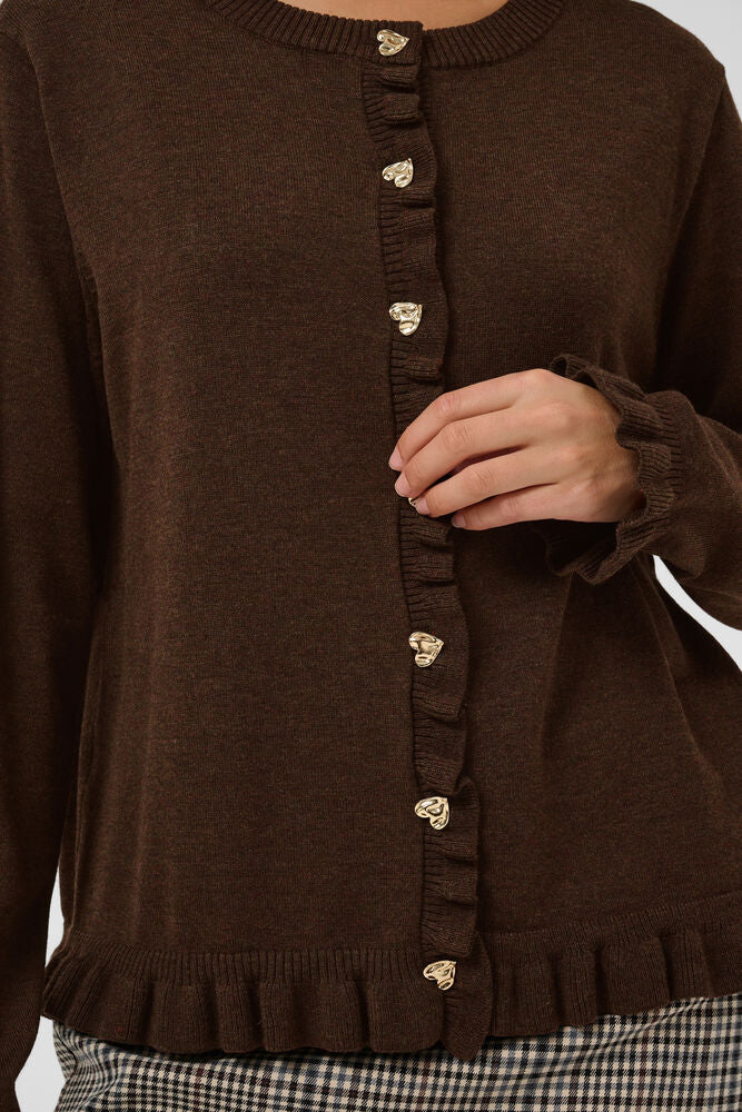 Clare Annemarie Frill Cardigan - Coffee Bean Melange