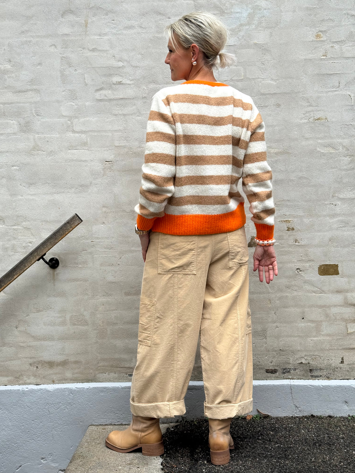 Pipi Striped Cardigan - Off White/Camel/Orange