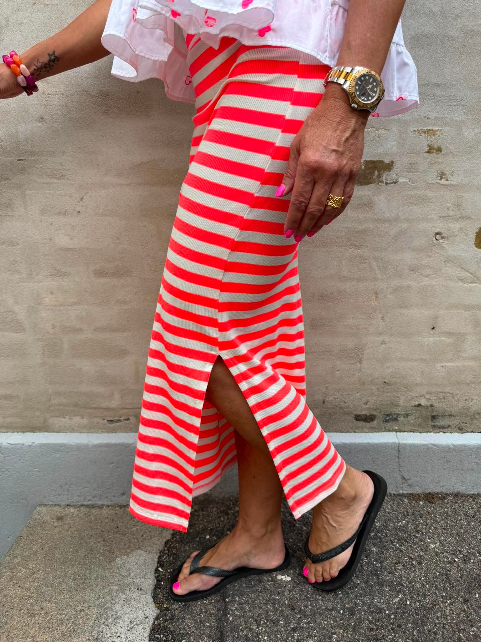 Everyday stripe Skirt - White/Pink Flou
