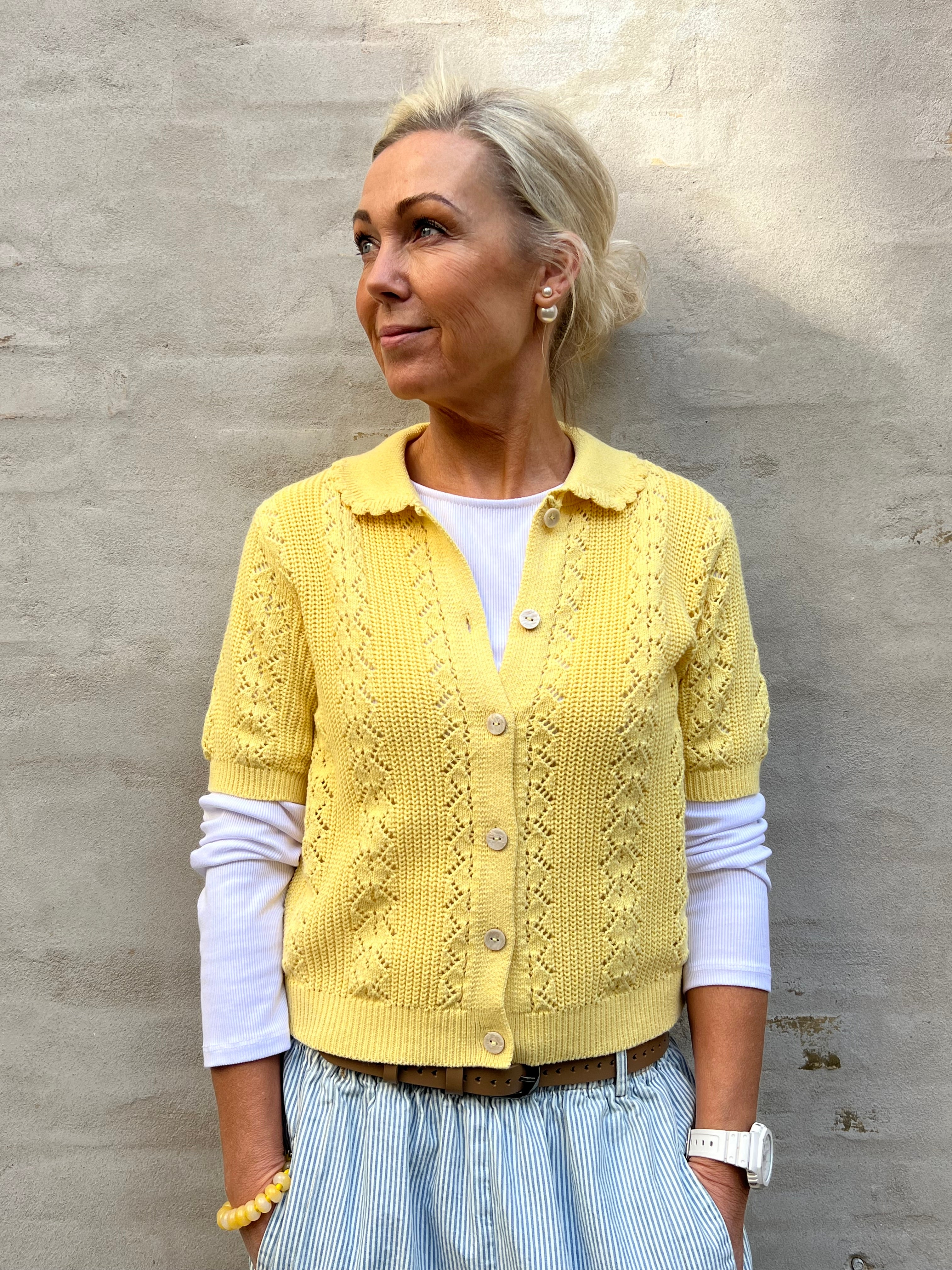 DARIA SS Poloneck Cardigan - Golden Haze W. MELANGE